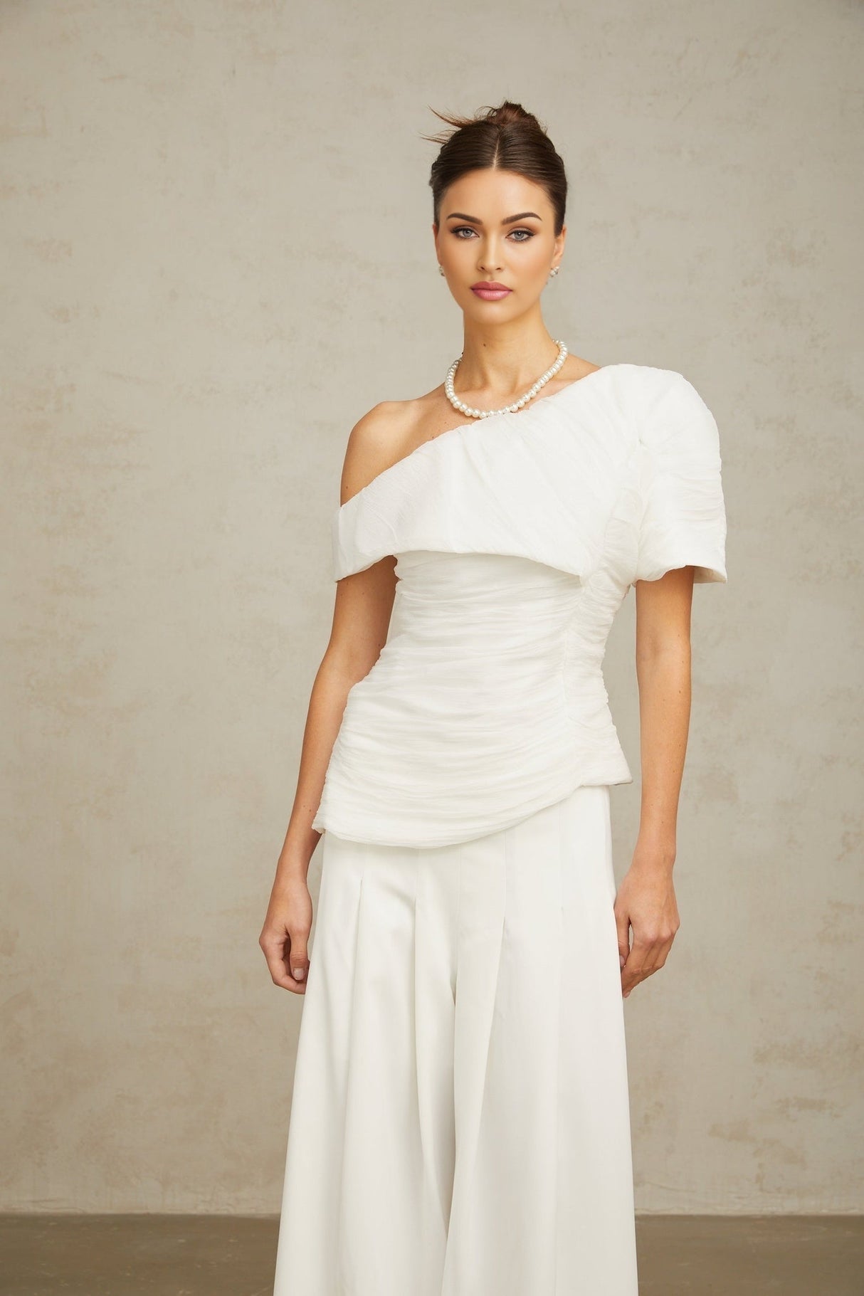 Elisabetta Top & Trousers - One - shoulder design - Smocked design - Asymmetric hem - Pleat detailing