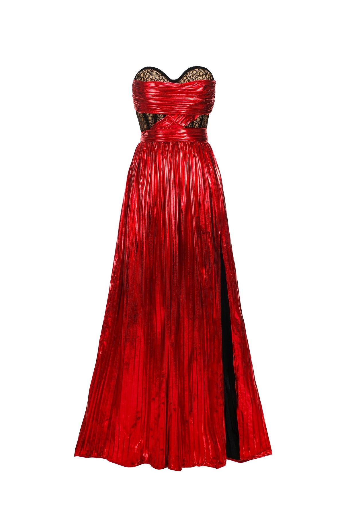 Eliza Red Lace Strapless Maxi Dress
