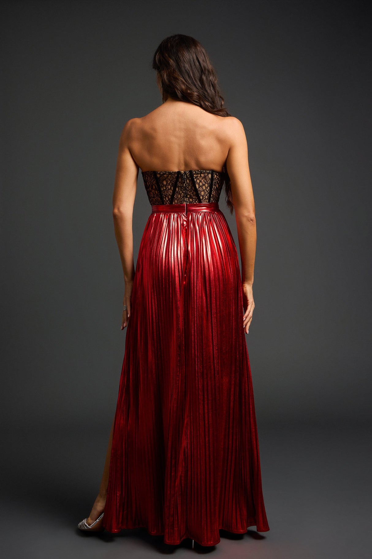 Eliza Red Lace Strapless Maxi Dress