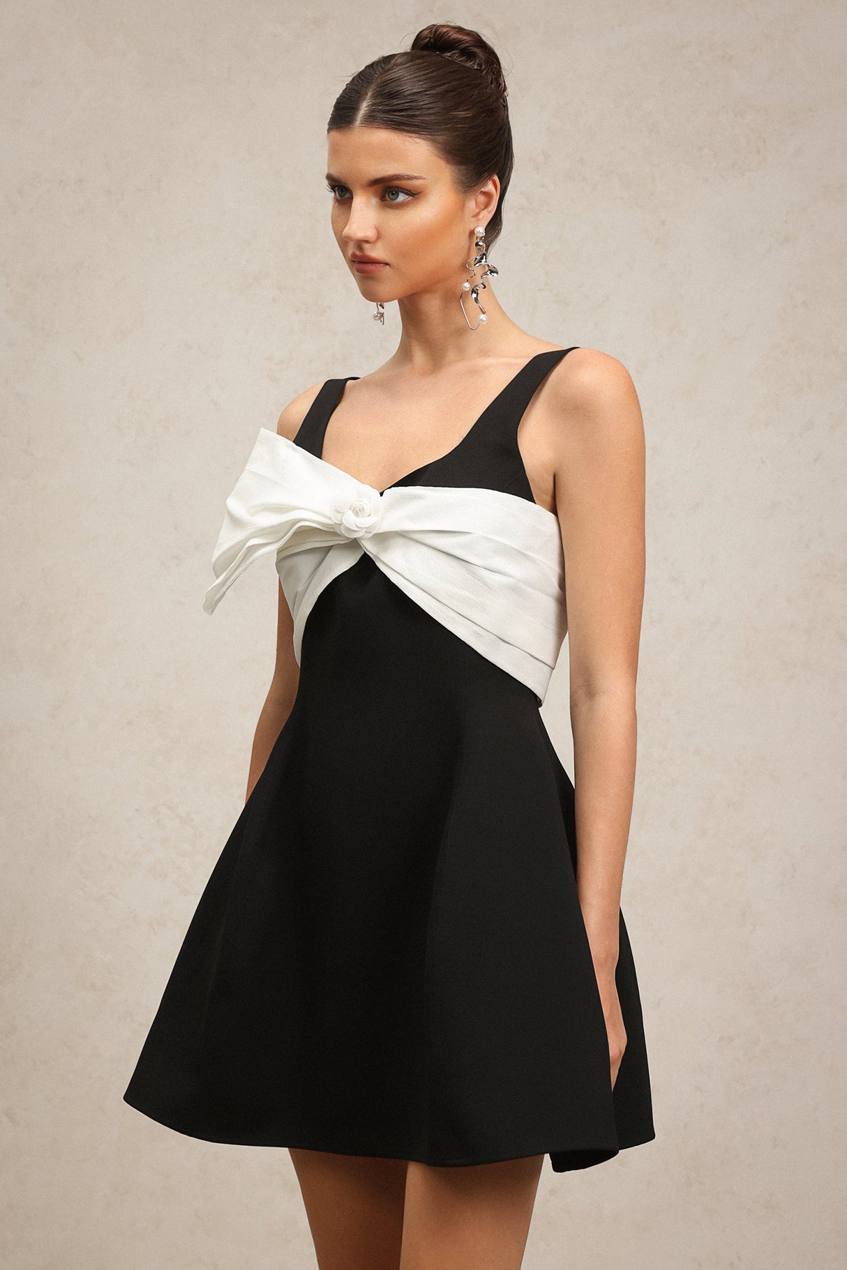 Elizabeth Black Dress with Striking Neckline and Fitted Waist