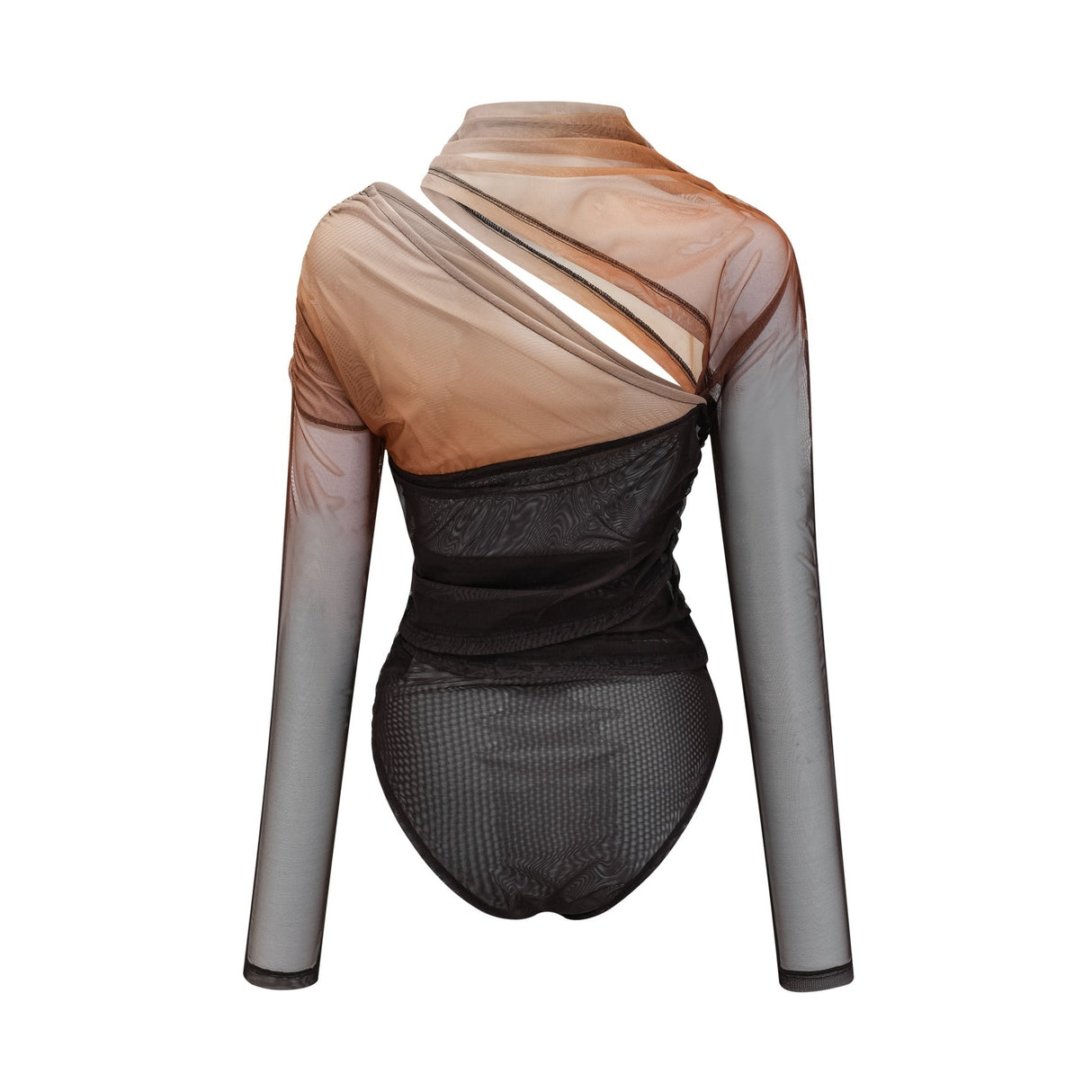Elizabeth Bodysuit - Long Sleeves - High Neck - Pleats and Cut - Out Design - Gradient Effect