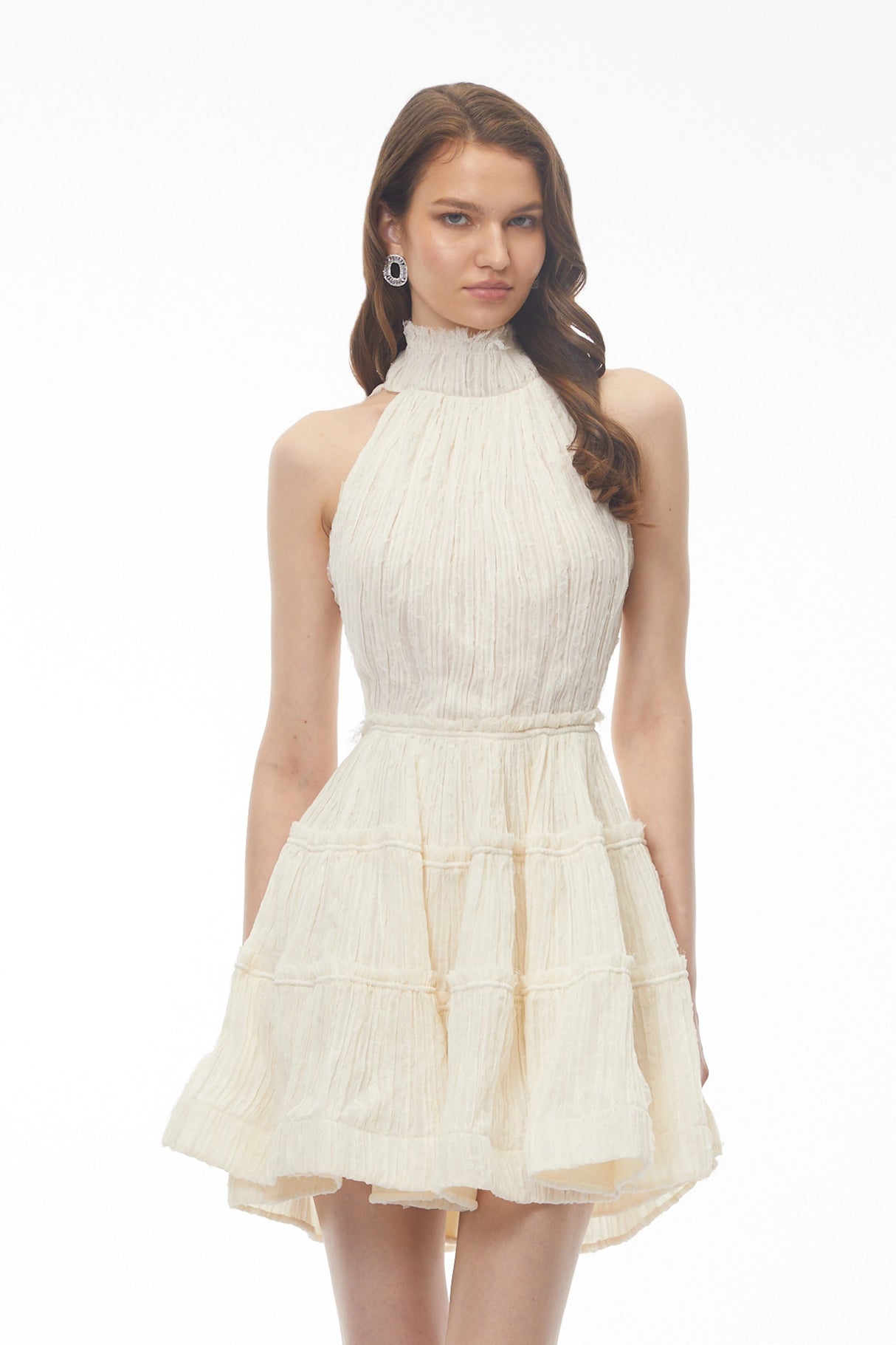 Elizabeth White Halterneck Frilled Mini Dress