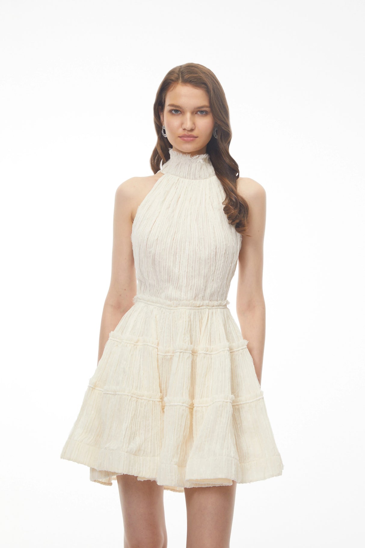 Elizabeth White Halterneck Frilled Mini Dress