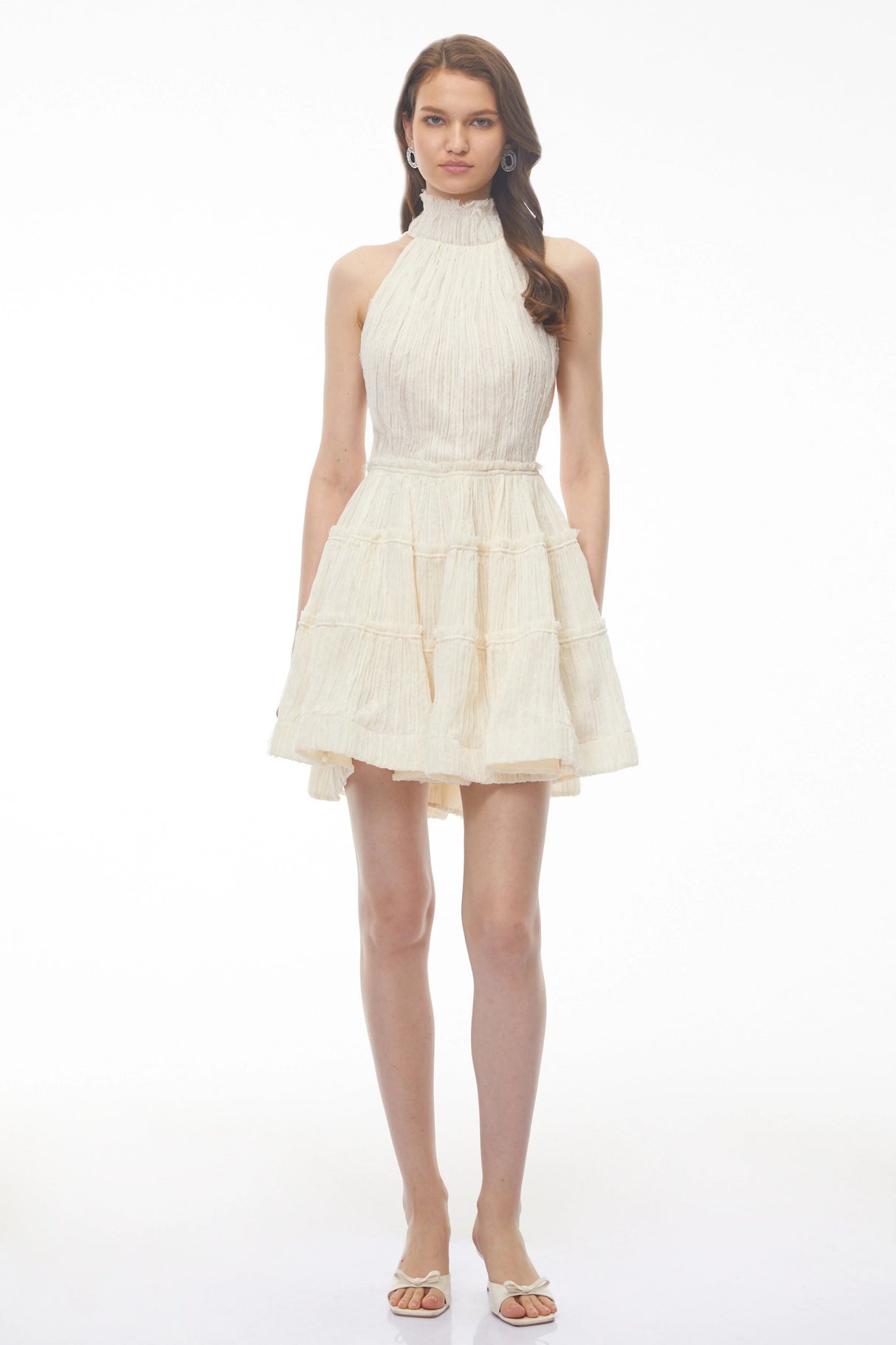 Elizabeth White Halterneck Frilled Mini Dress