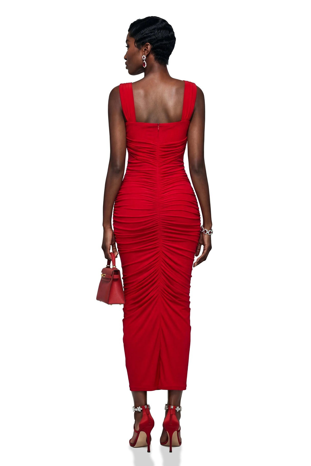 Elize Red Criss Cross Maxi Dress with 3D Petals