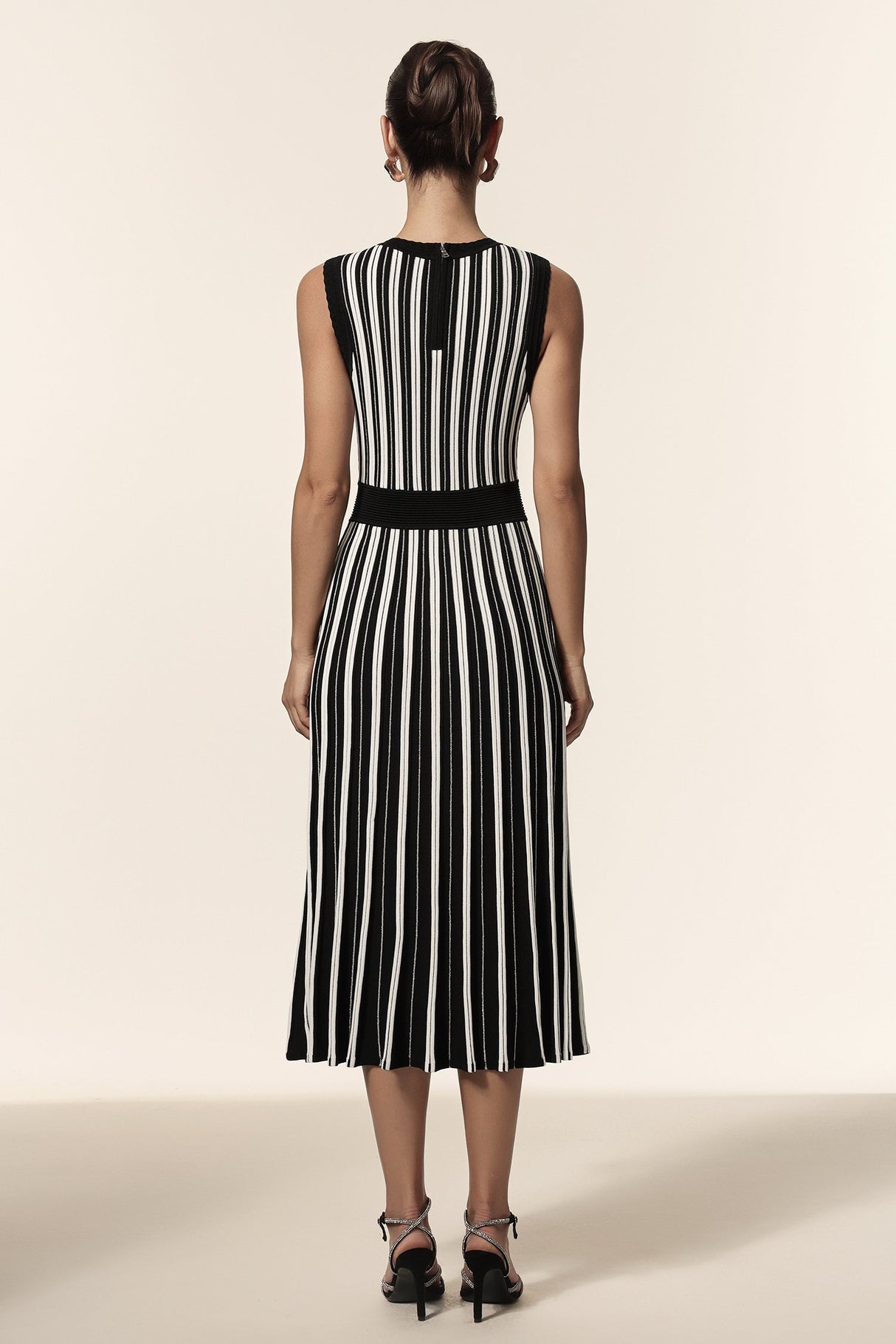 Ella Black Striped Sleeveless Midi Dress