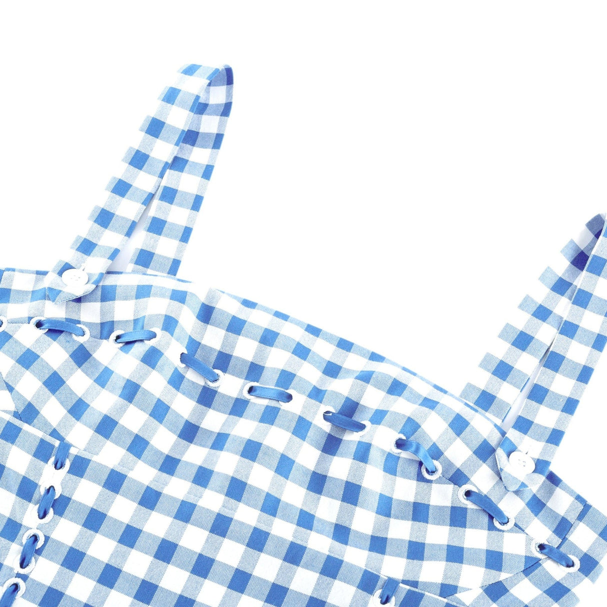 Ella Midi Dress - Square Neck - Gingham Print - Ribbon Detailing - Welt Pockets - Rear Zip