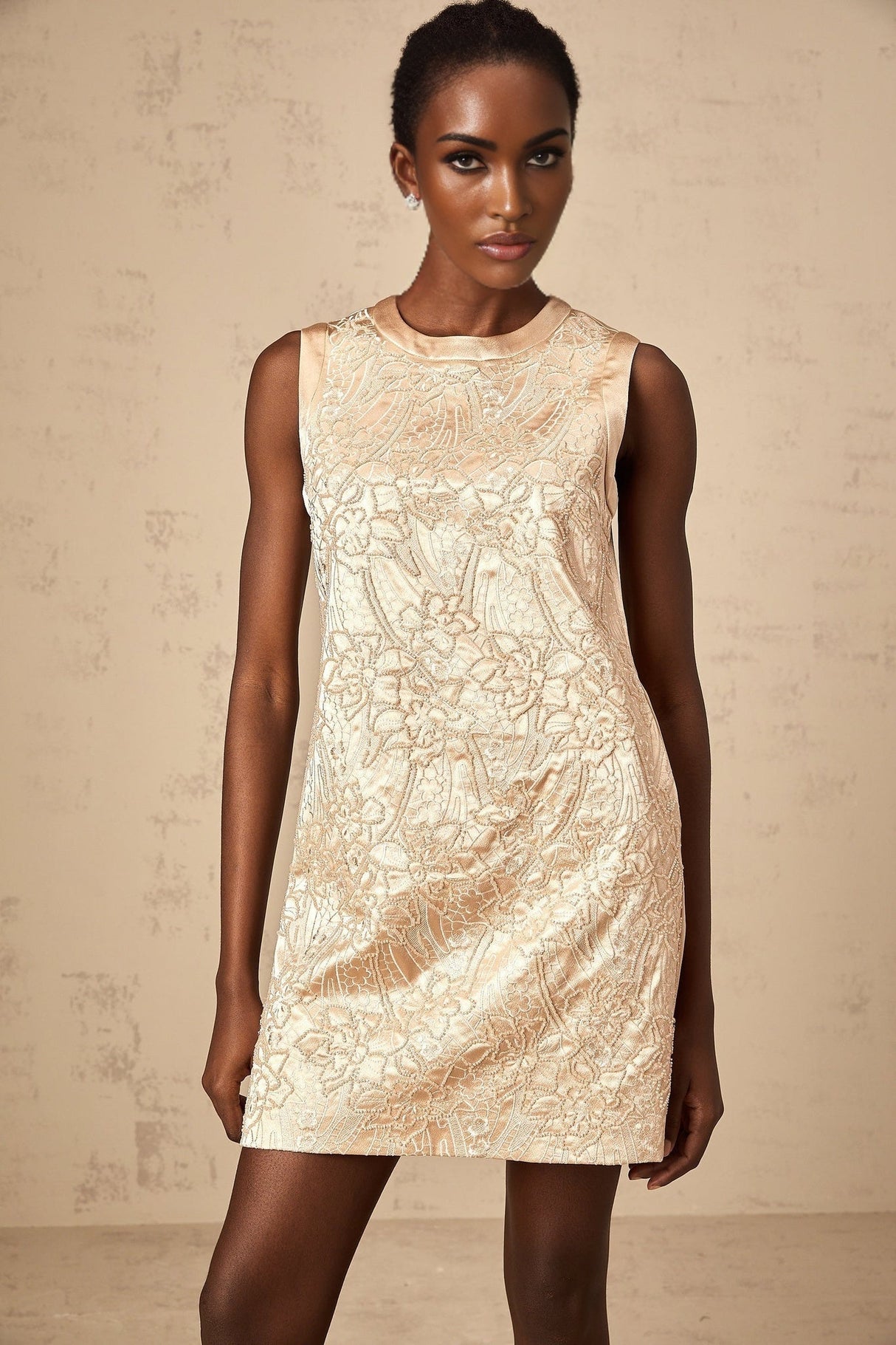 Ella Mini Dress - Sleeveless Design - Intricate Bead Embellishment - Flower Appliqu Detail - Thigh Length Hemline