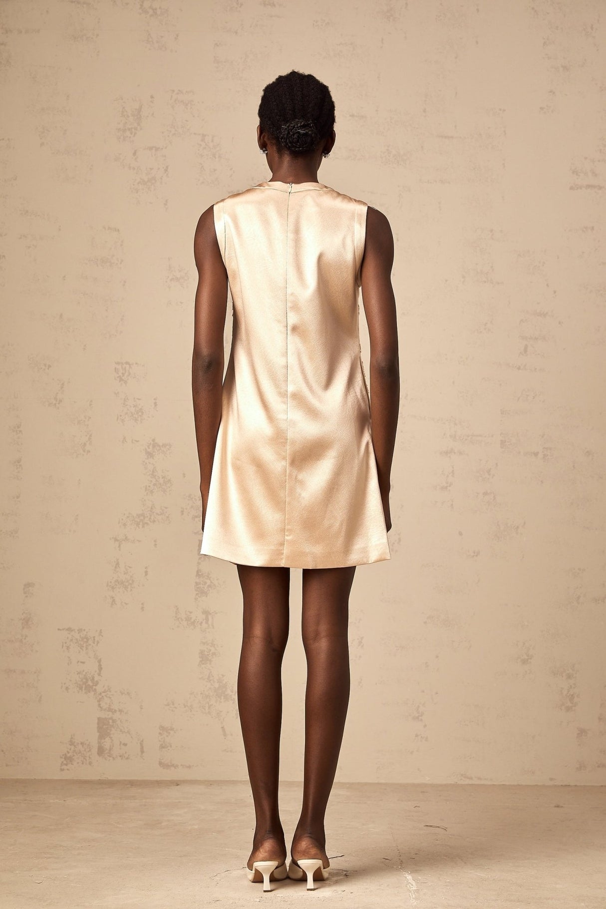 Ella Mini Dress - Sleeveless Design - Intricate Bead Embellishment - Flower Appliqu Detail - Thigh Length Hemline