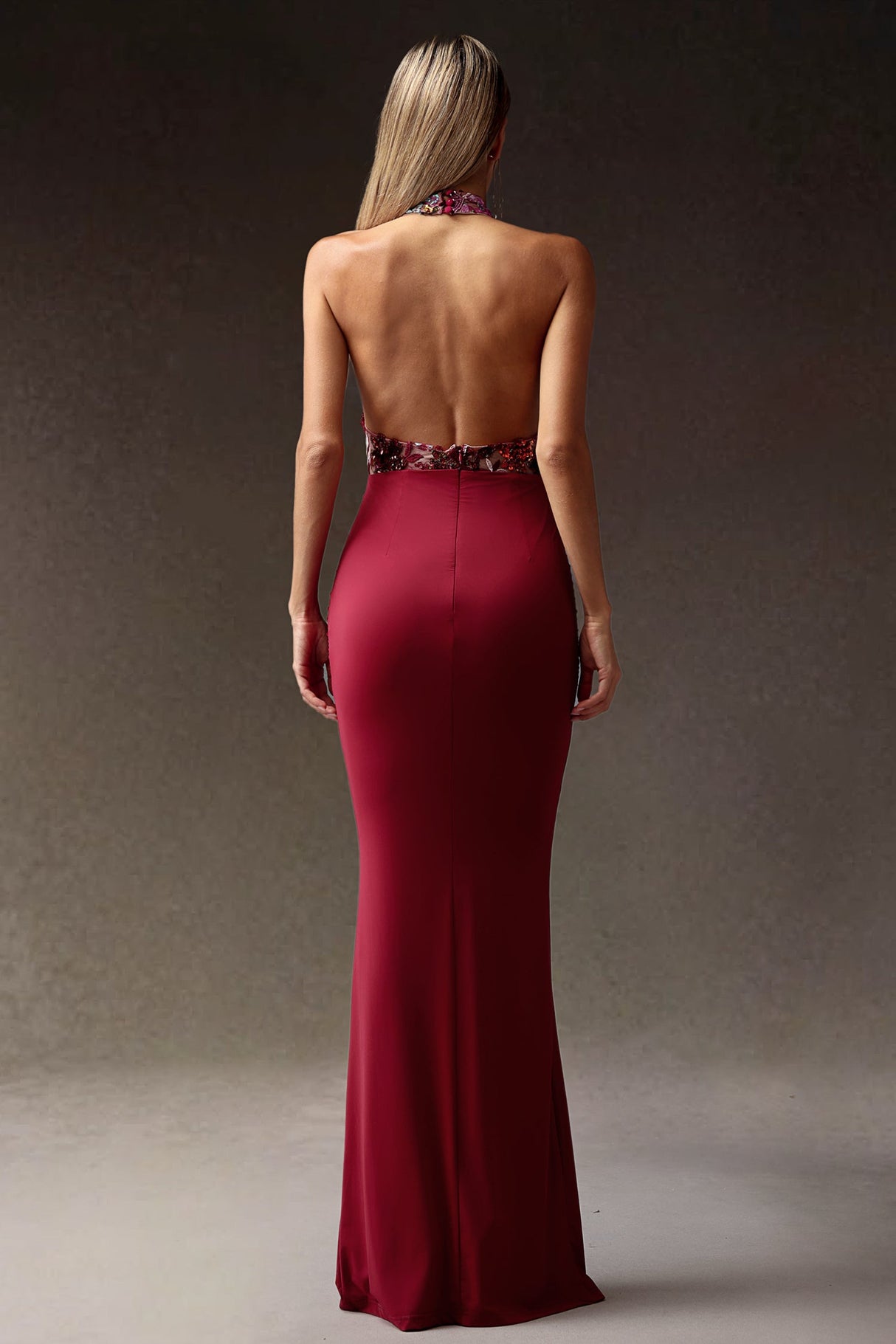 Ellie Red Floral Sequins Maxi Dress