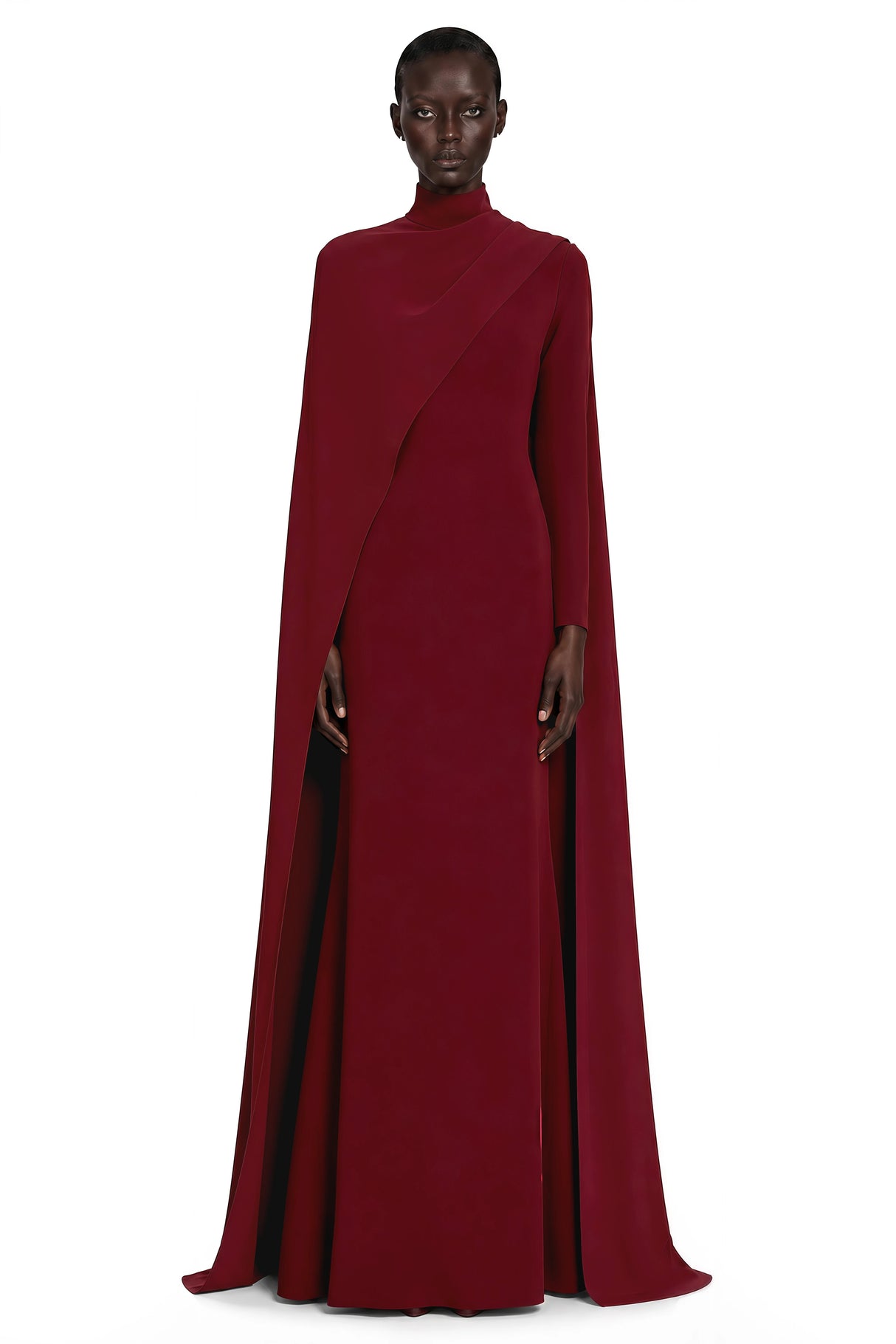 Elmas Red Mock Neck Maxi Dress with Cape Sleeves