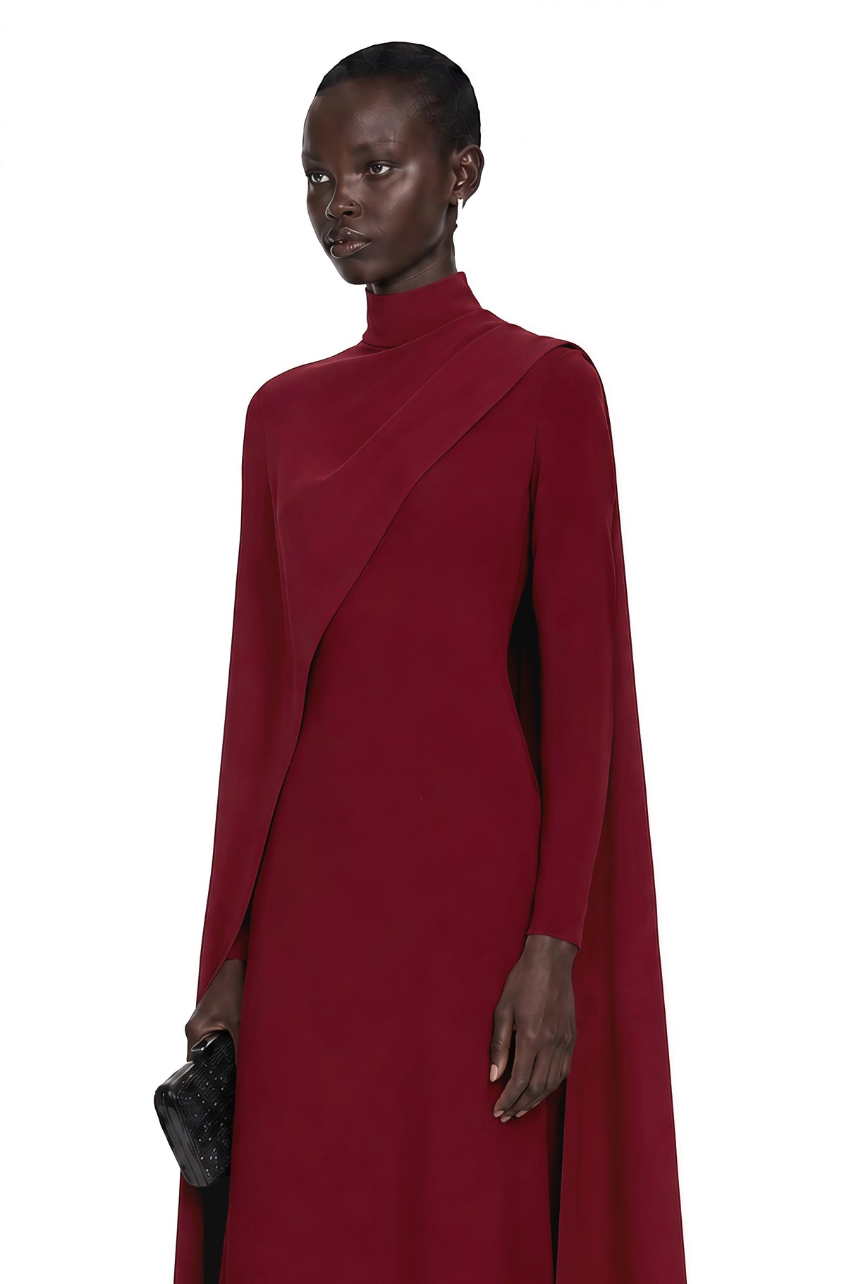 Elmas Red Mock Neck Maxi Dress with Cape Sleeves