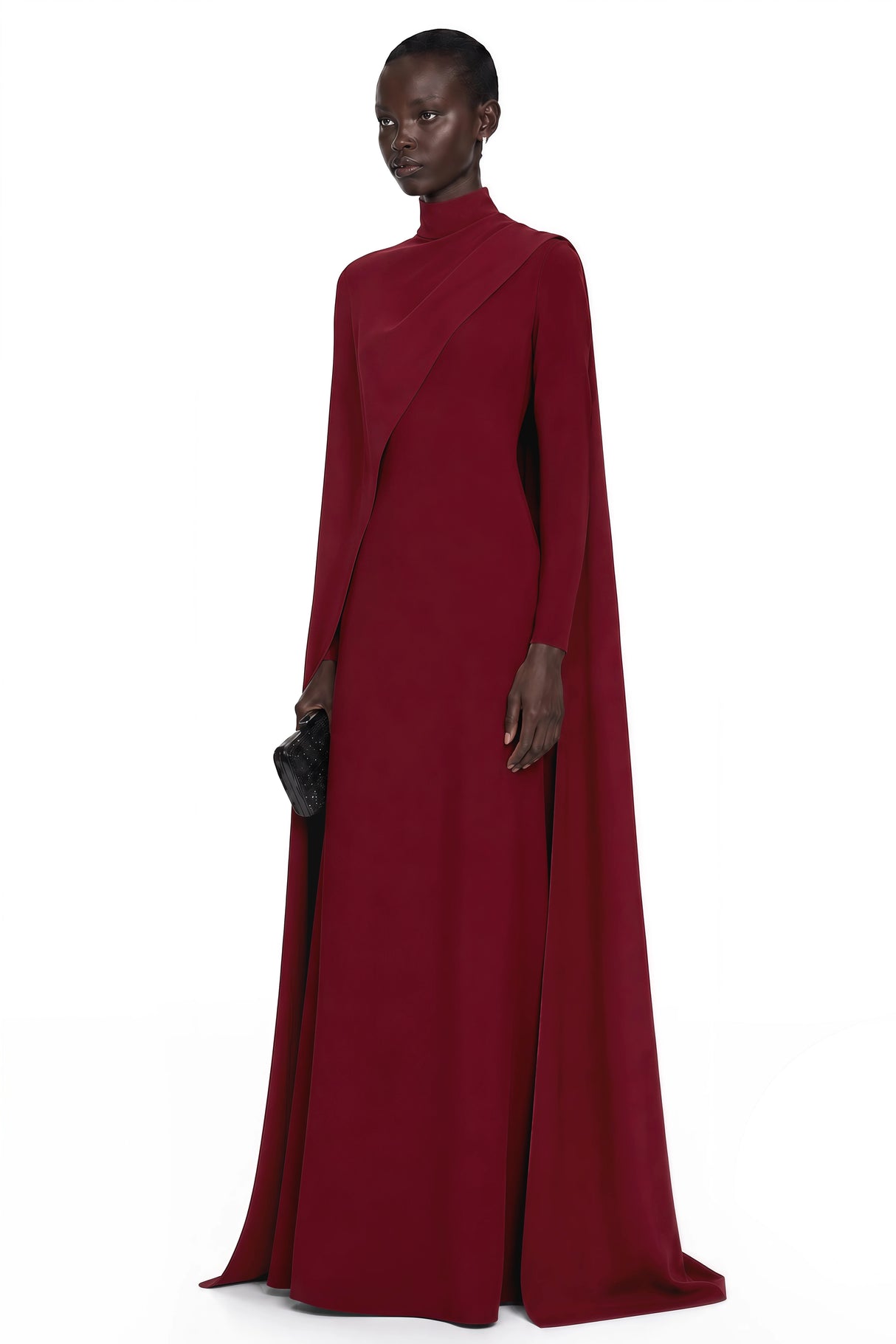 Elmas Red Mock Neck Maxi Dress with Cape Sleeves