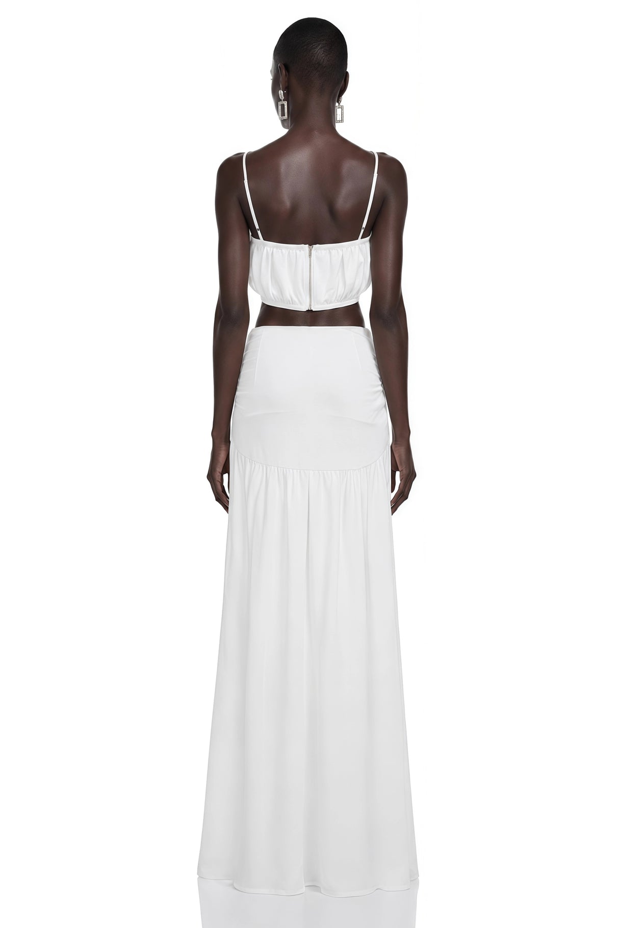 Elodie White Ruched Crop Top Draped Skirt Set