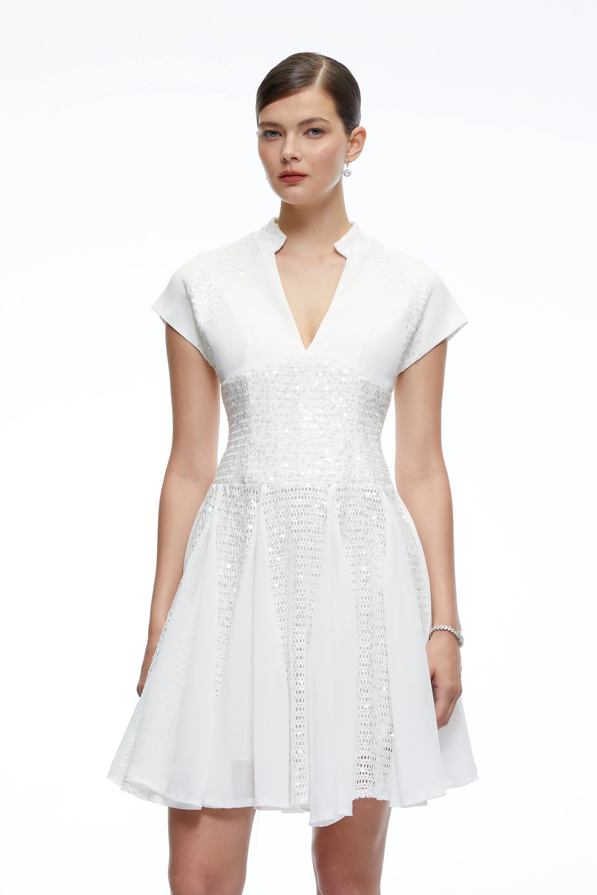Elowen White Sequin Tulle Mini Dress