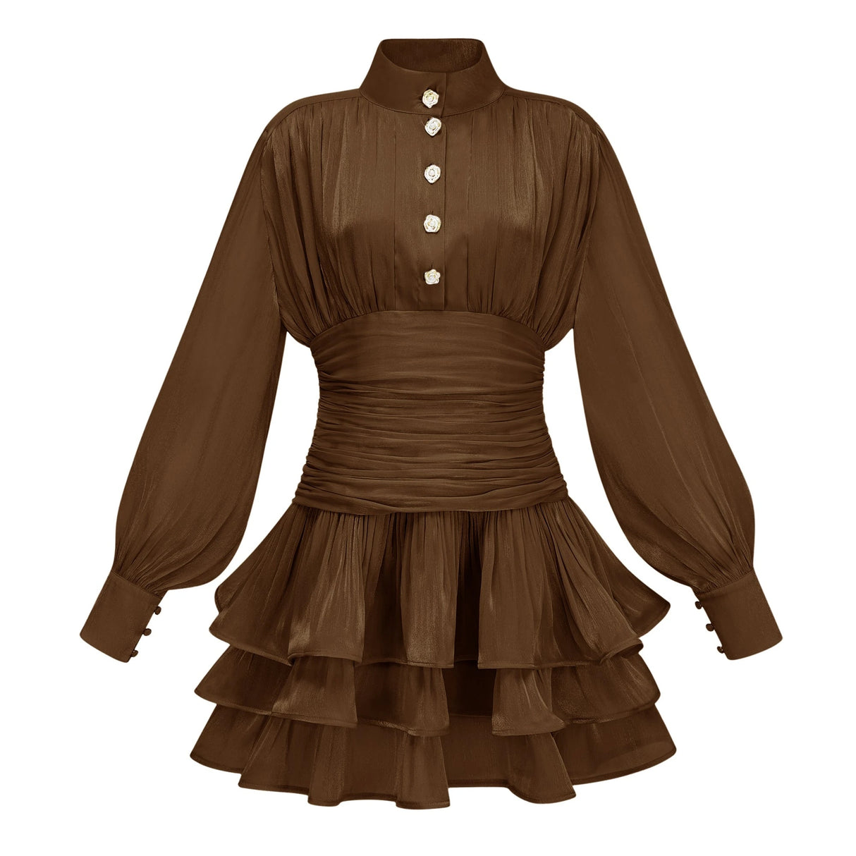Emersyn Brown HighNeck Ruffled Detail Mini Dress