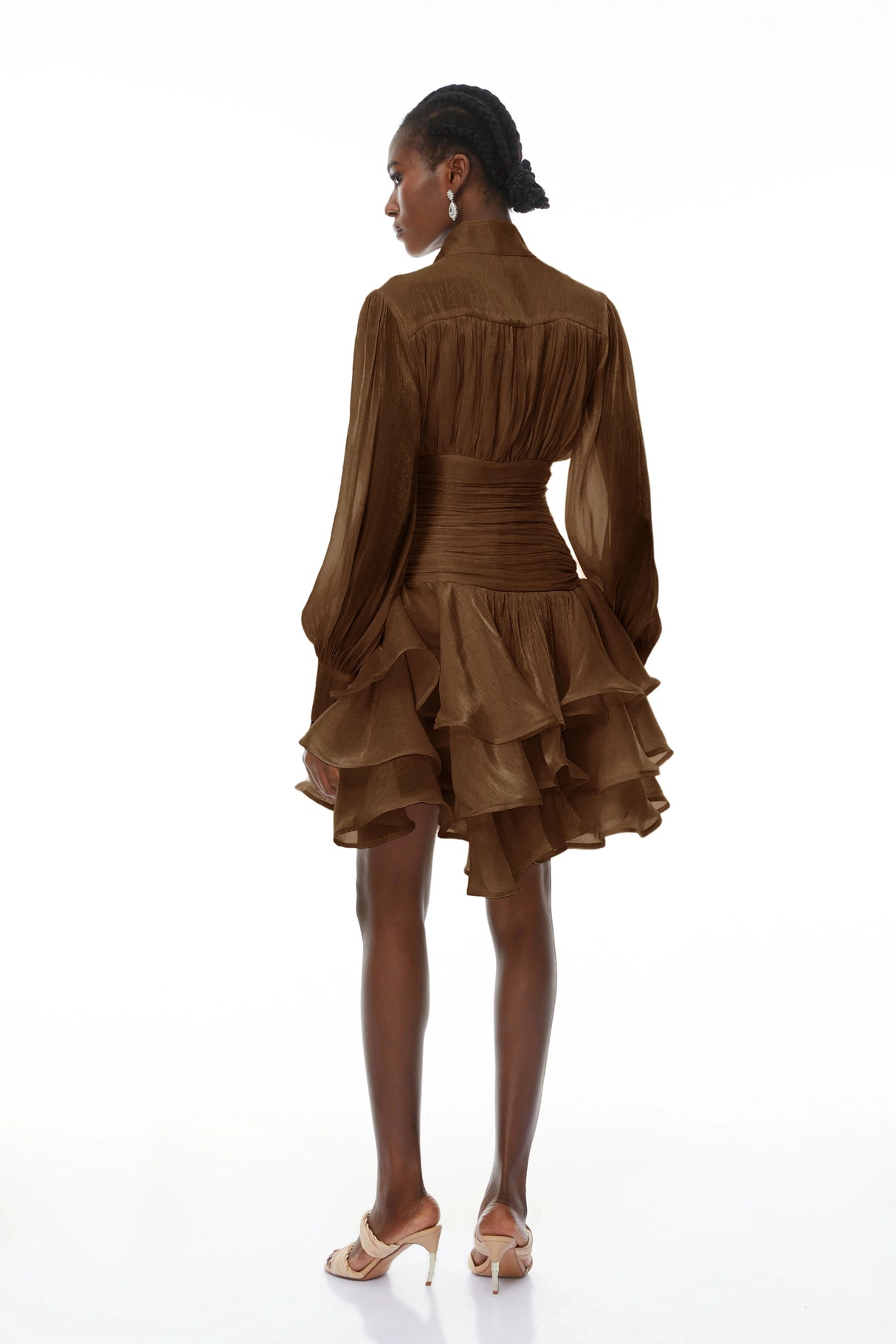 Emersyn Brown HighNeck Ruffled Detail Mini Dress