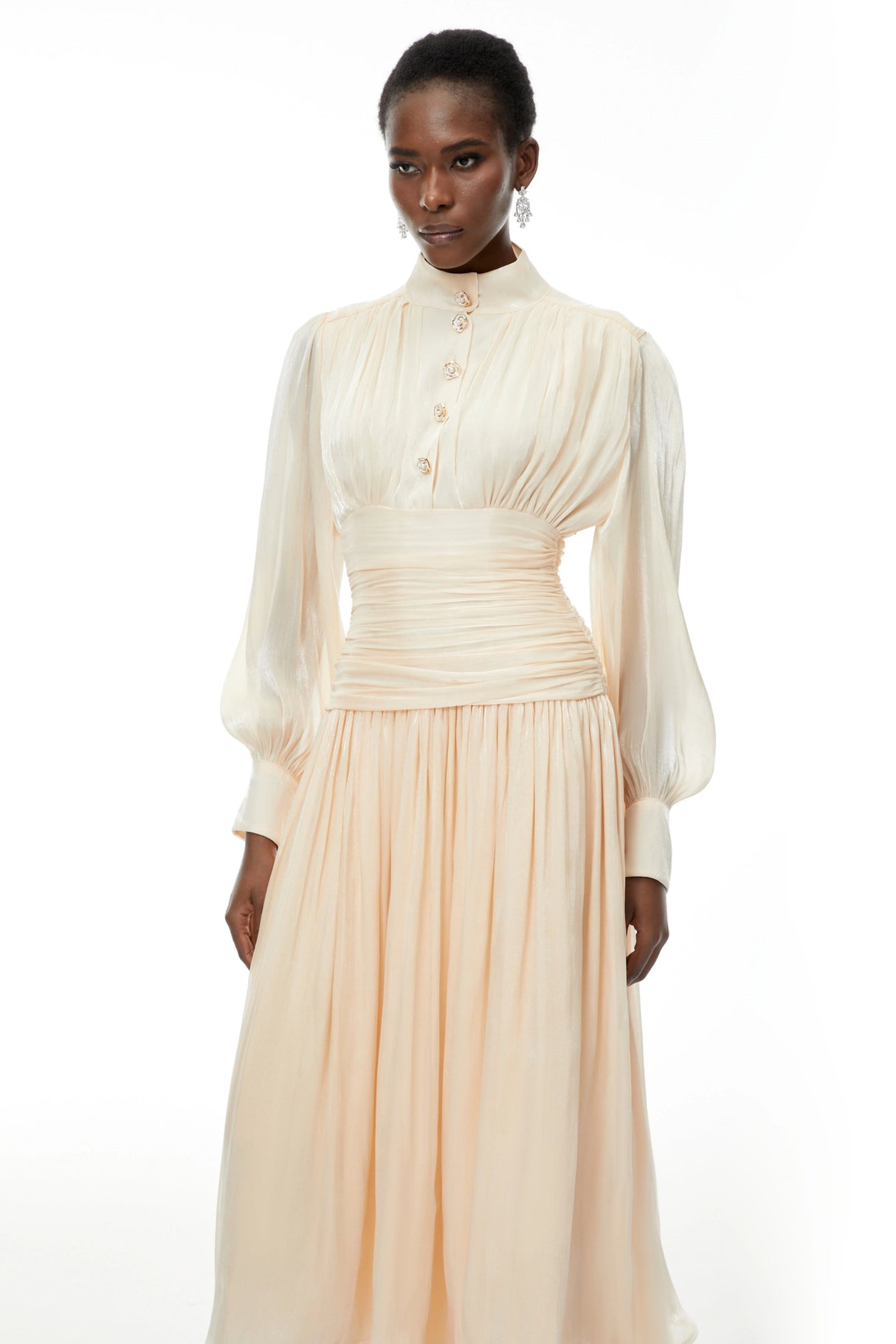 Emersyn Neutrals HighNeck Ruffled Detail Maxi Dress