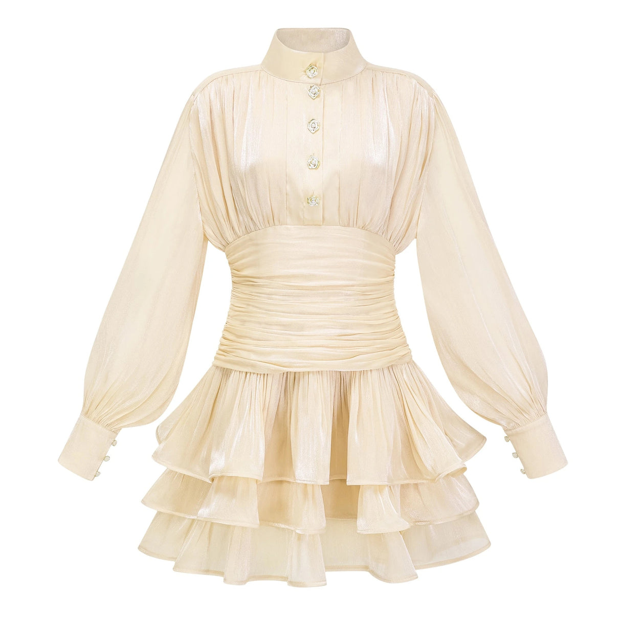 Emersyn Neutrals HighNeck Ruffled Detail Mini Dress