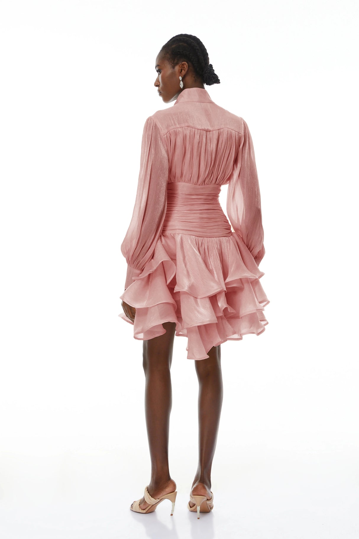 Emersyn Pink HighNeck Ruffled Detail Mini Dress