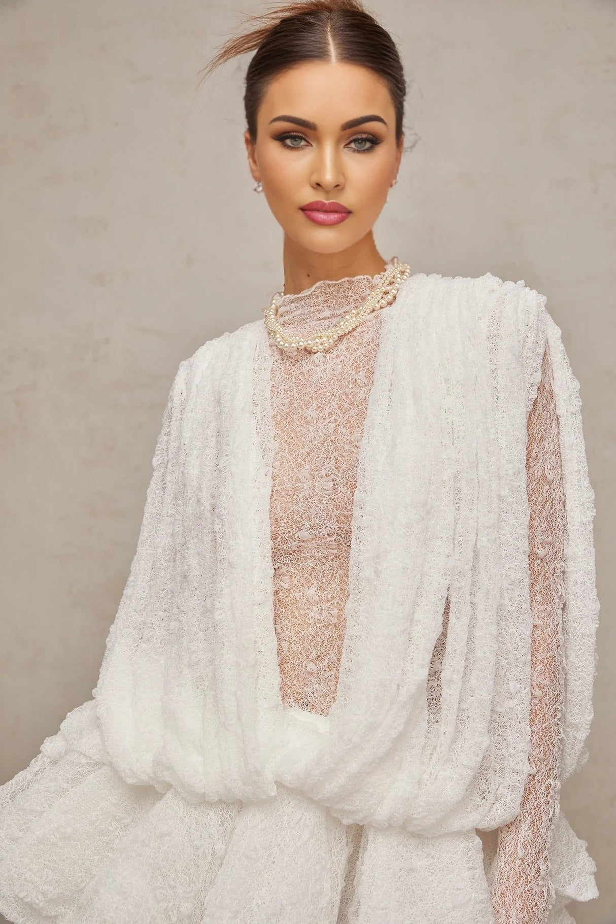 Emery Dress Set with Textured Layers in White