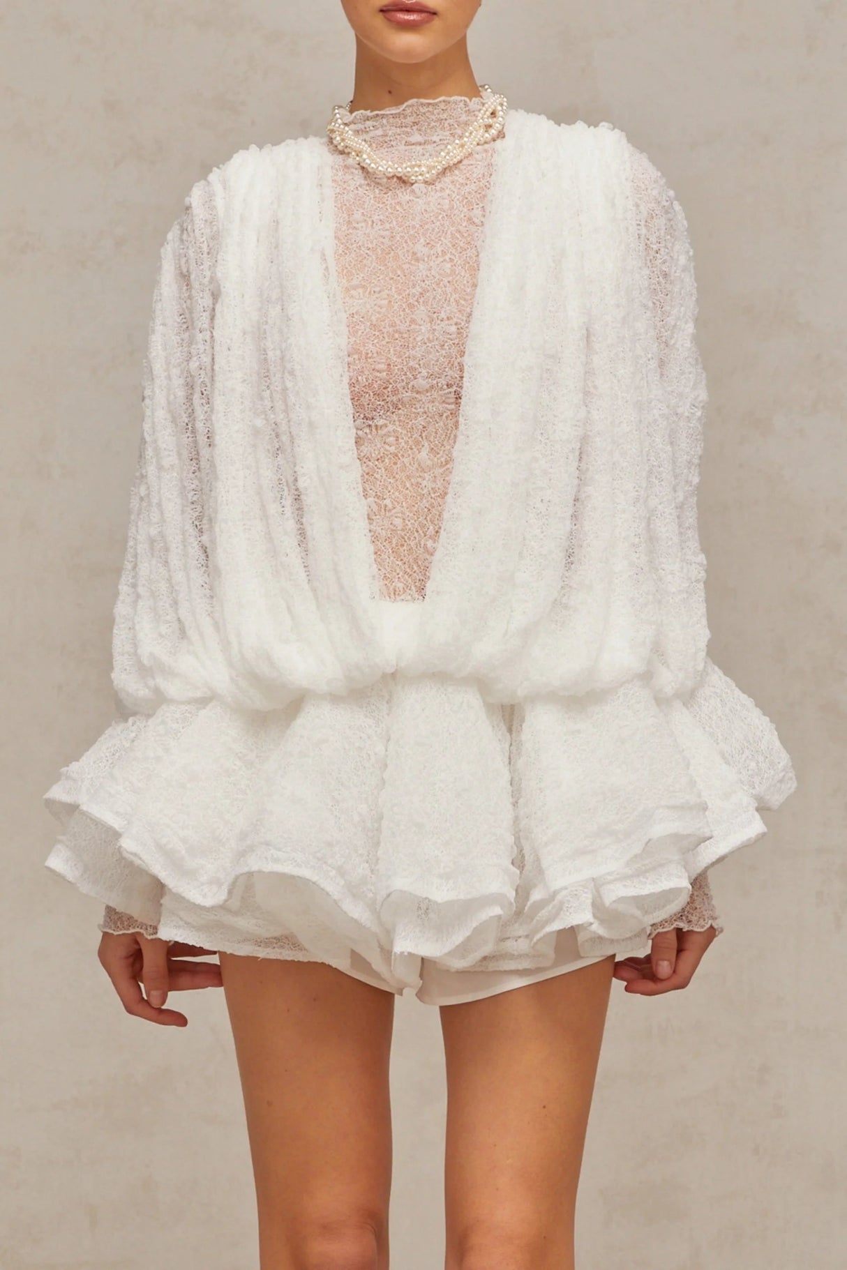 Emery Dress Set with Textured Layers in White