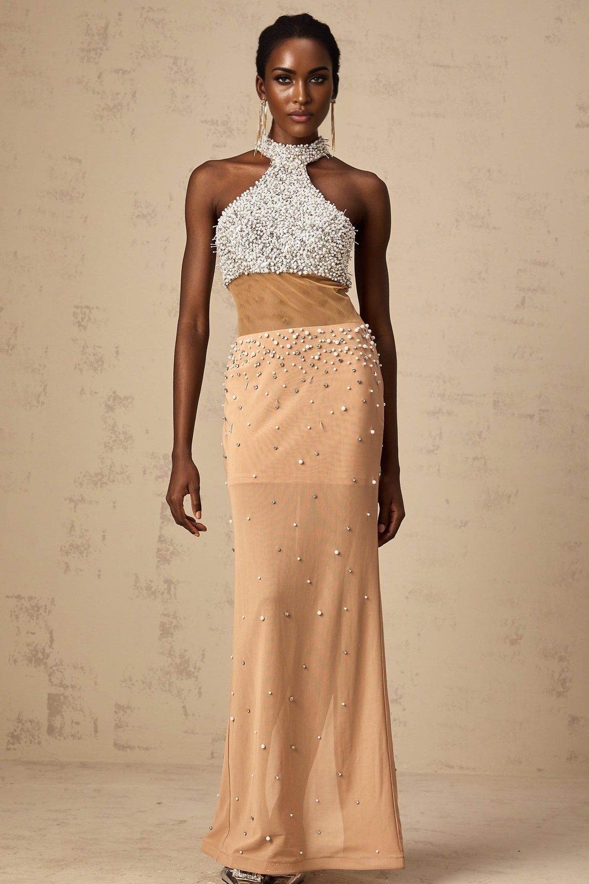 Emery Maxi Dress – Halterneck – Crystal Embellishment – Tulle Design
