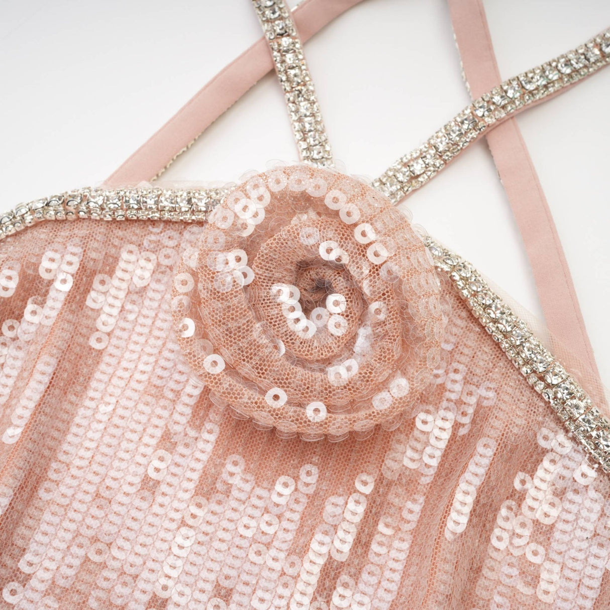 Emery Mini Dress – Sequin – Front Floral Decorated – Crystal Strap