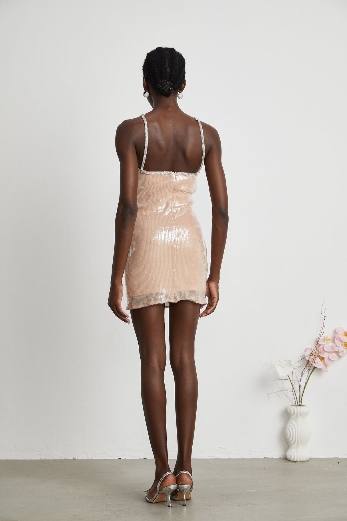 Emery Mini Dress – Sequin – Front Floral Decorated – Crystal Strap