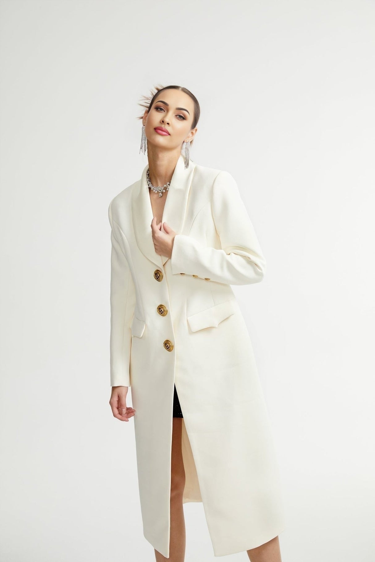 Emilee Coat - Wool Blend - Tonal Lapels - Button Front - Ankle Length