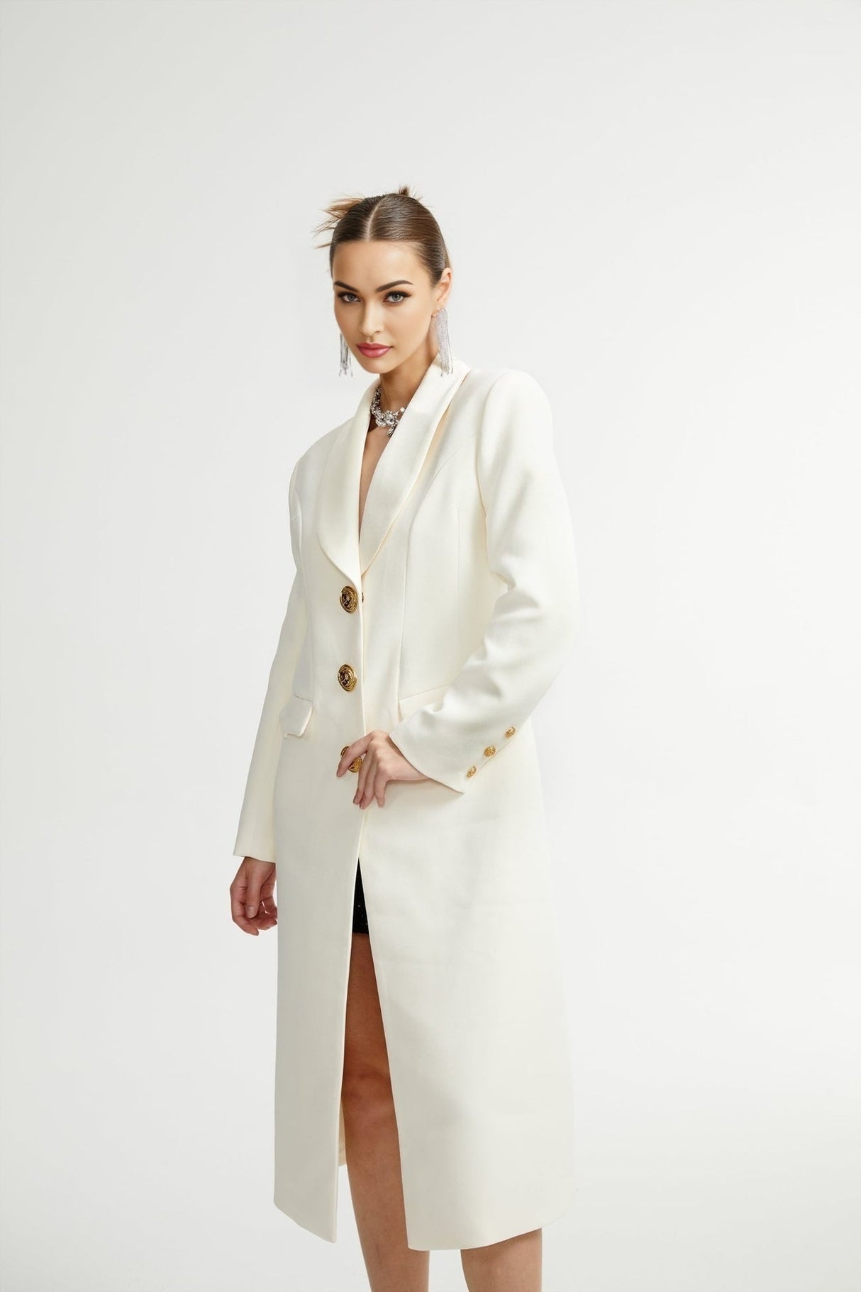 Emilee Coat - Wool Blend - Tonal Lapels - Button Front - Ankle Length