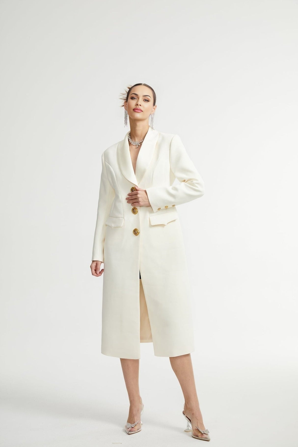 Emilee Coat - Wool Blend - Tonal Lapels - Button Front - Ankle Length