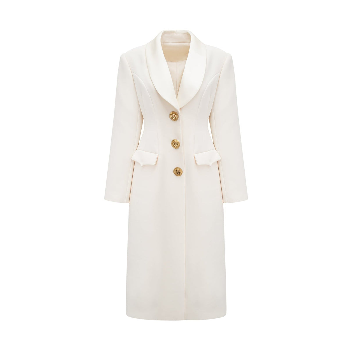Emilee Coat - Wool Blend - Tonal Lapels - Button Front - Ankle Length