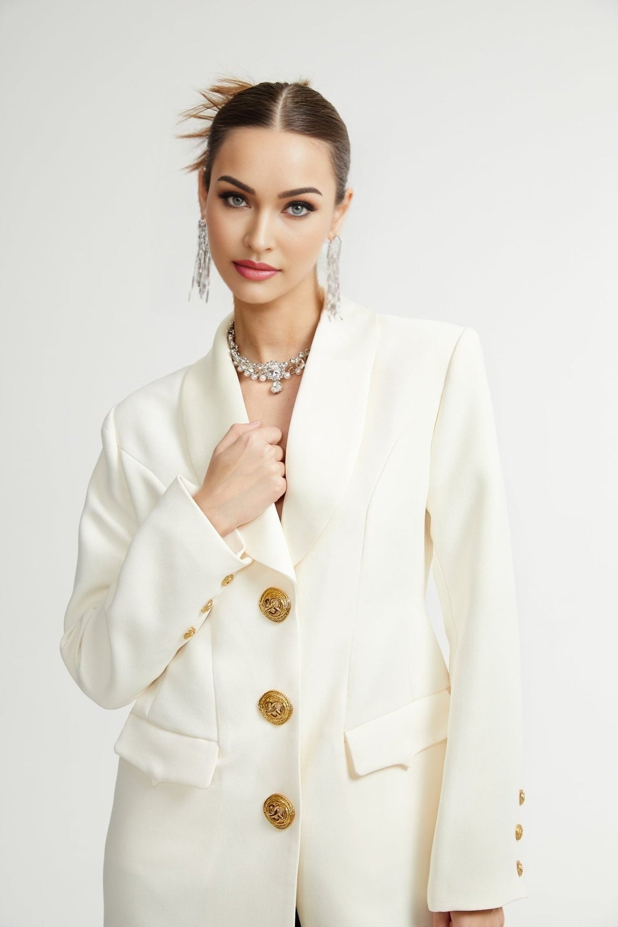 Emilee Coat - Wool Blend - Tonal Lapels - Button Front - Ankle Length