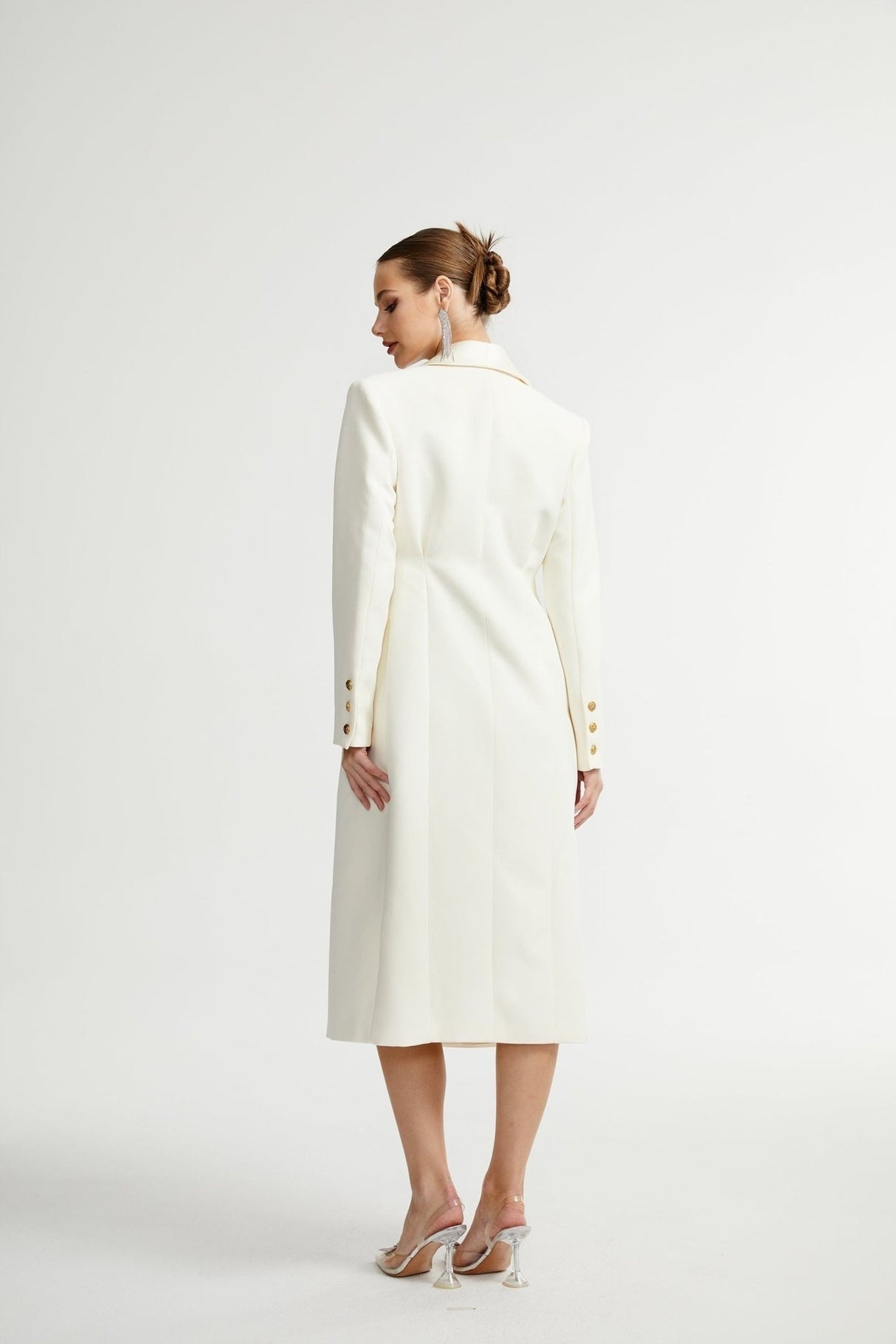 Emilee Coat - Wool Blend - Tonal Lapels - Button Front - Ankle Length