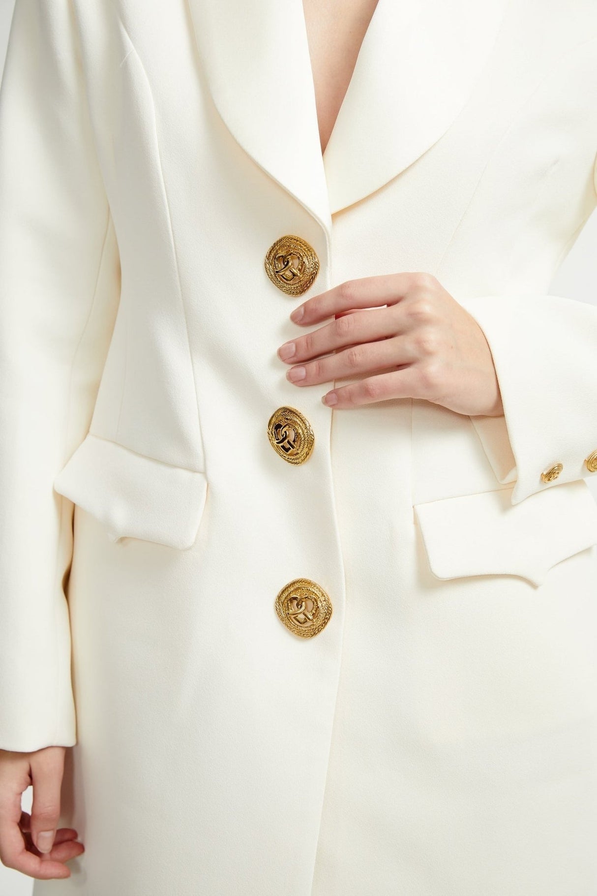 Emilee Coat - Wool Blend - Tonal Lapels - Button Front - Ankle Length