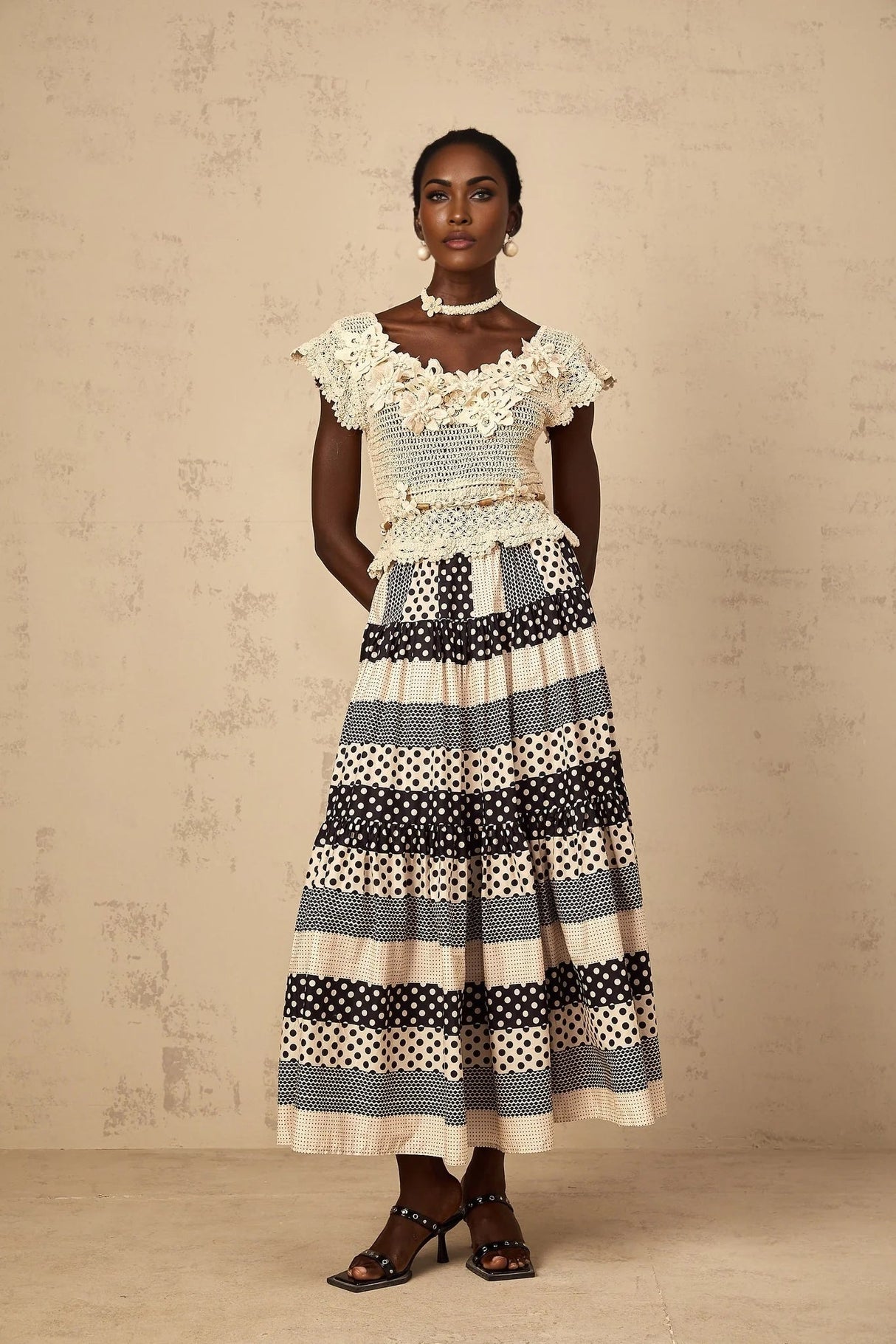 Emilee Top Beaded Crochet 3D - Petal Cut - Out & Bead Embellishment