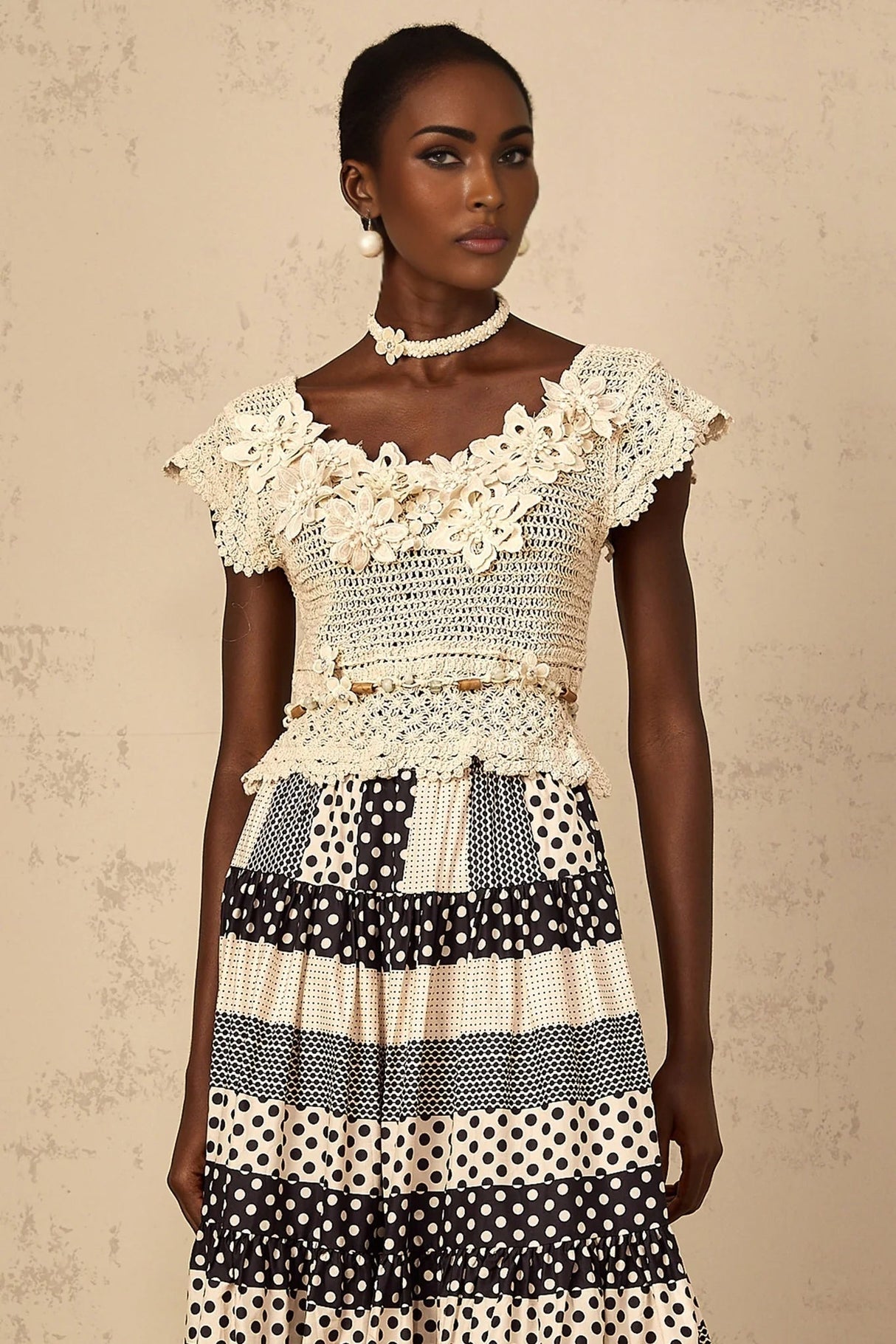 Emilee Top Beaded Crochet 3D - Petal Cut - Out & Bead Embellishment