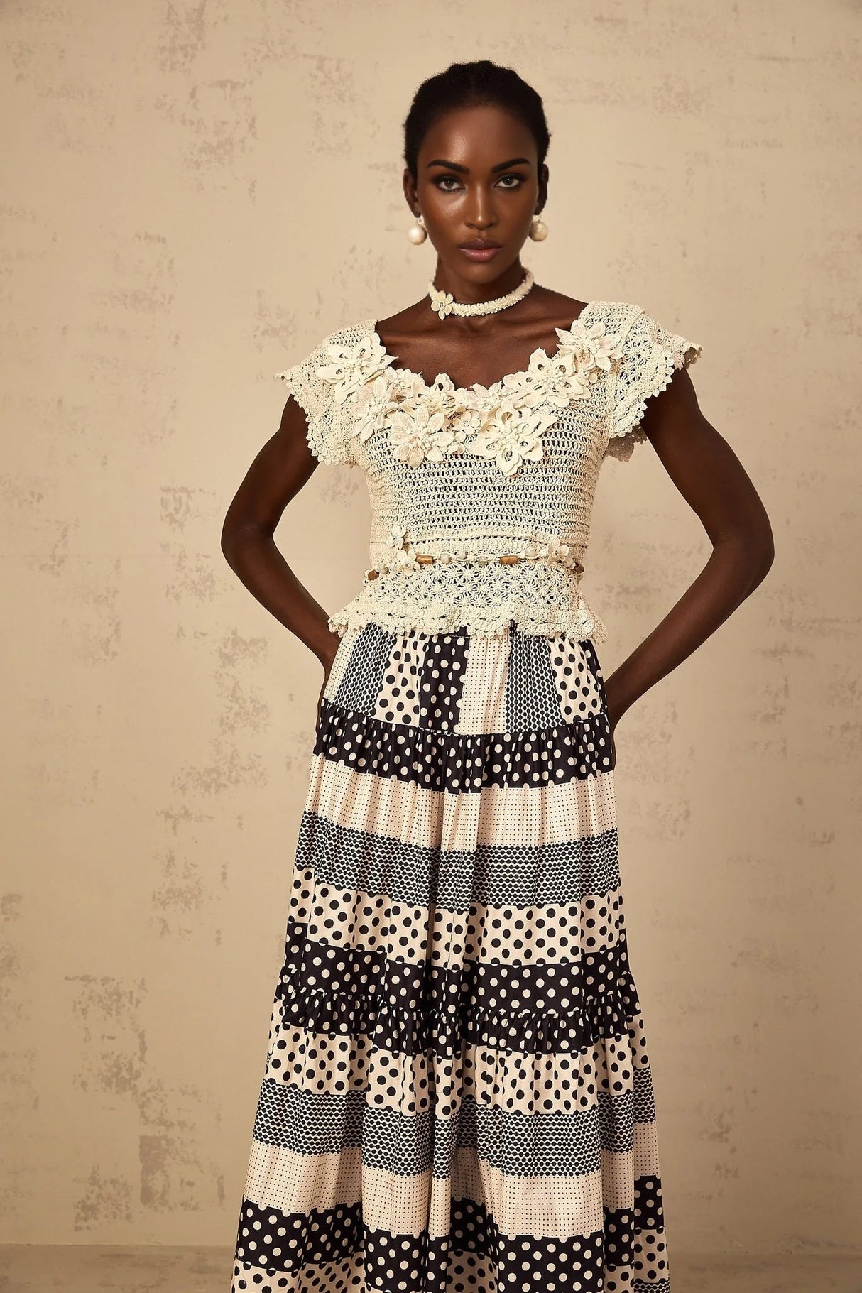 Emilee Top Beaded Crochet 3D - Petal Cut - Out & Bead Embellishment