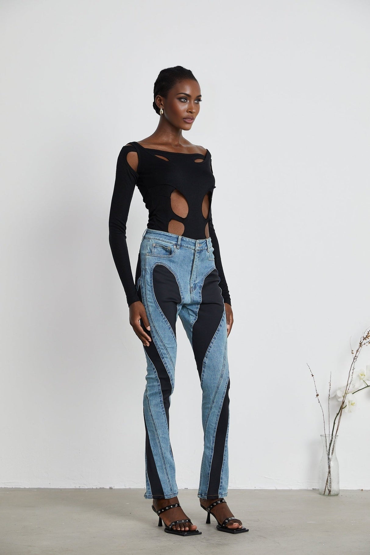 Emilia Bodysuit - Long Sleeve - Cut - Out Design - Double - Layer Construction - Semi - Sheer