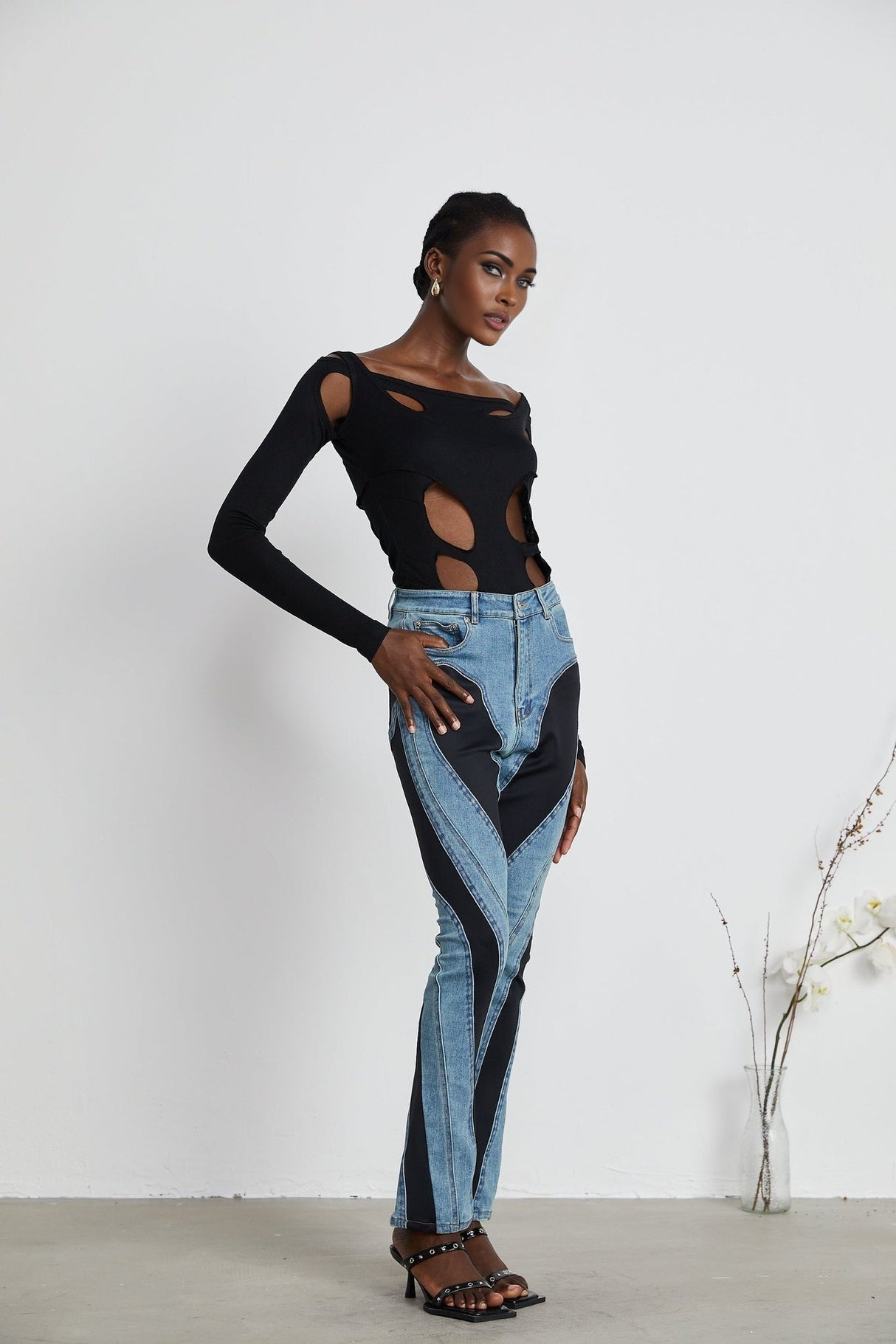 Emilia Bodysuit - Long Sleeve - Cut - Out Design - Double - Layer Construction - Semi - Sheer