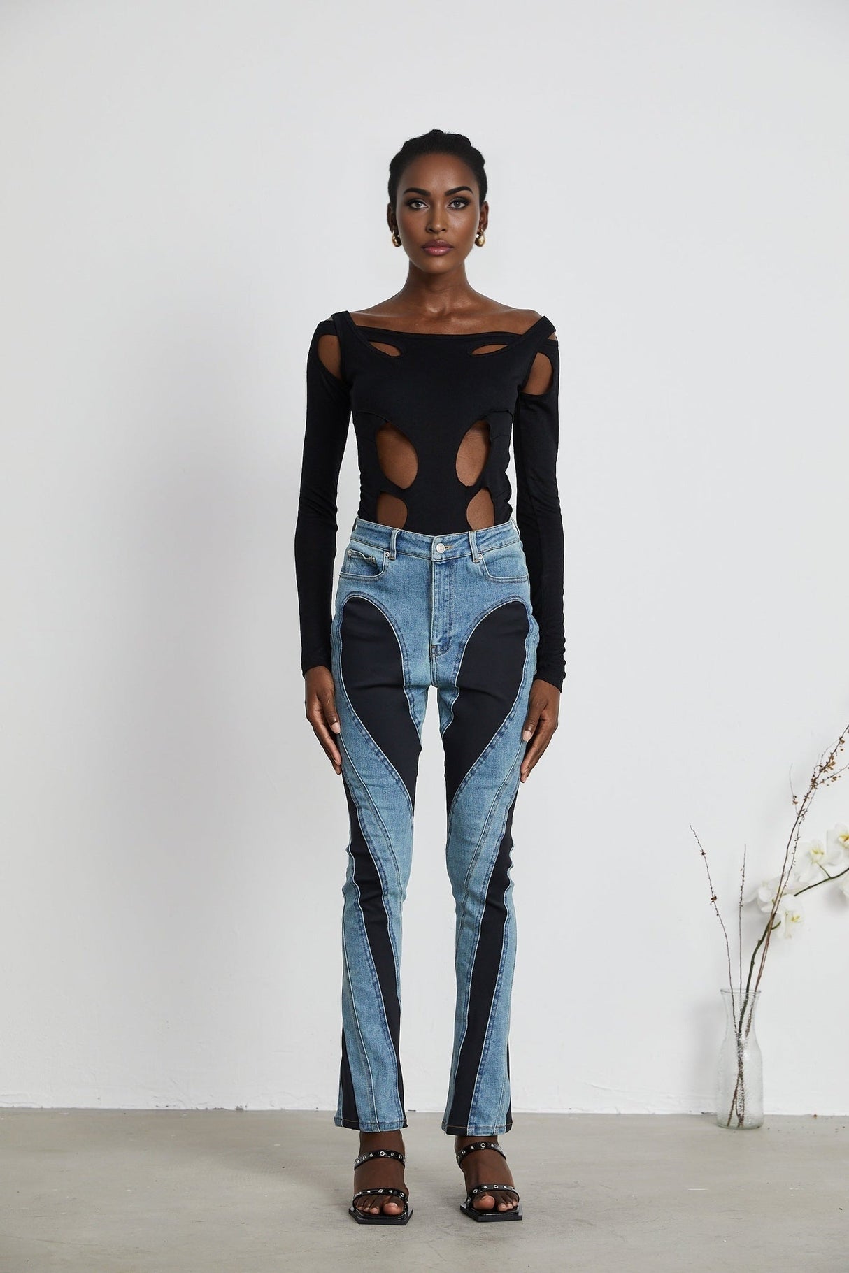 Emilia Bodysuit - Long Sleeve - Cut - Out Design - Double - Layer Construction - Semi - Sheer