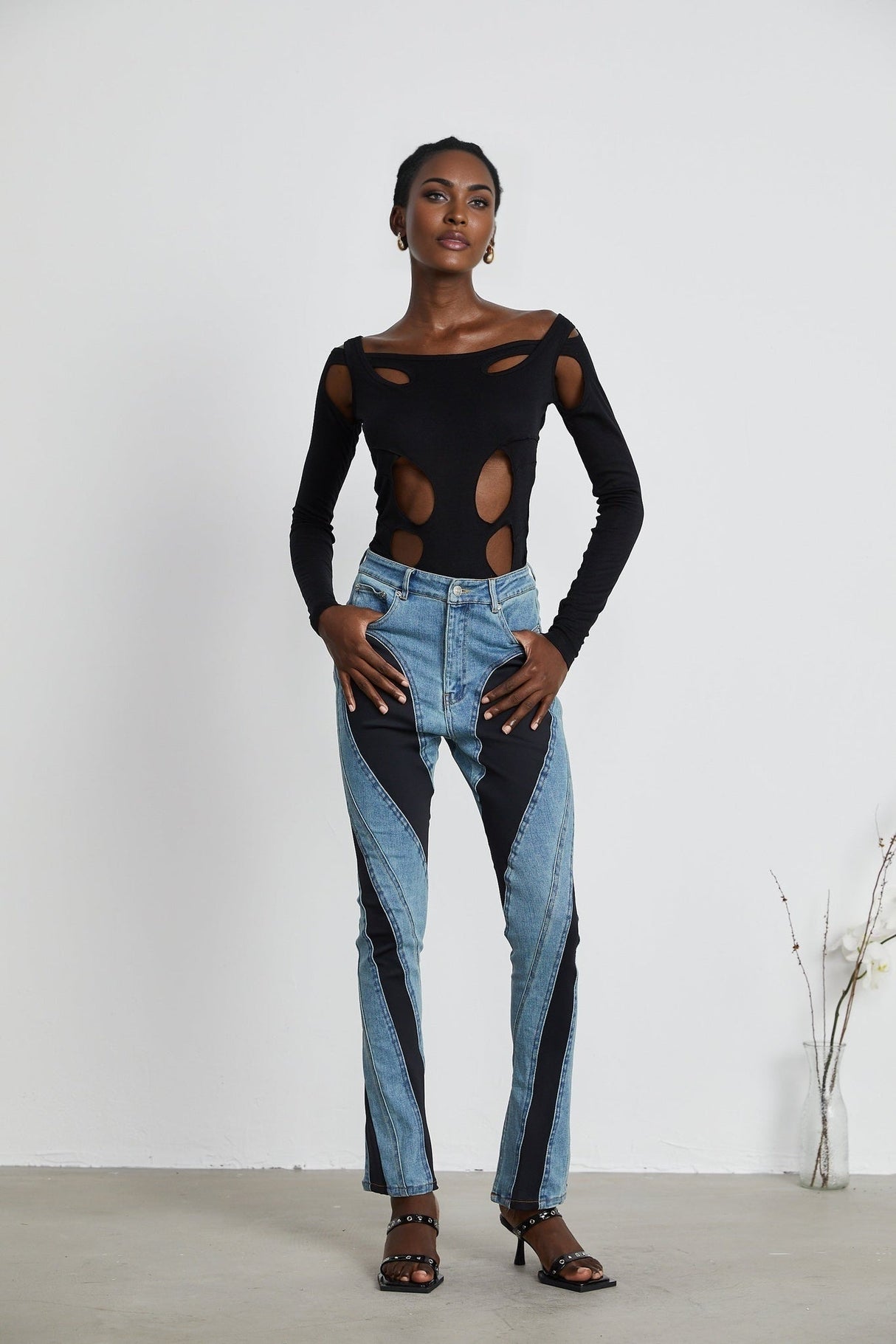 Emilia Bodysuit - Long Sleeve - Cut - Out Design - Double - Layer Construction - Semi - Sheer