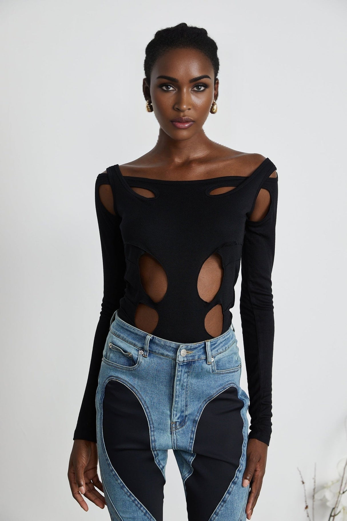Emilia Bodysuit - Long Sleeve - Cut - Out Design - Double - Layer Construction - Semi - Sheer