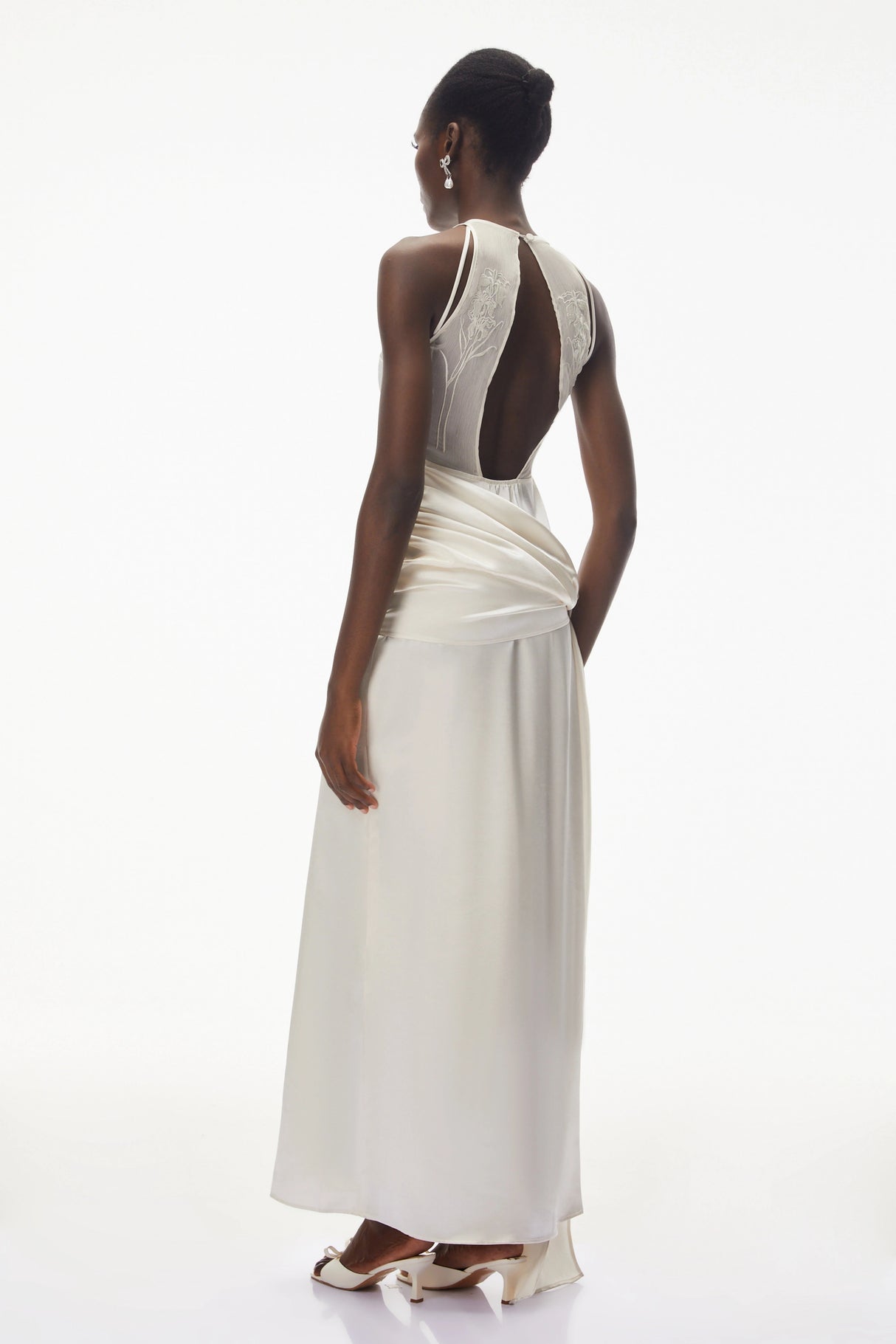 Emilia Ivory Satin Maxi Dress with Bow Detail