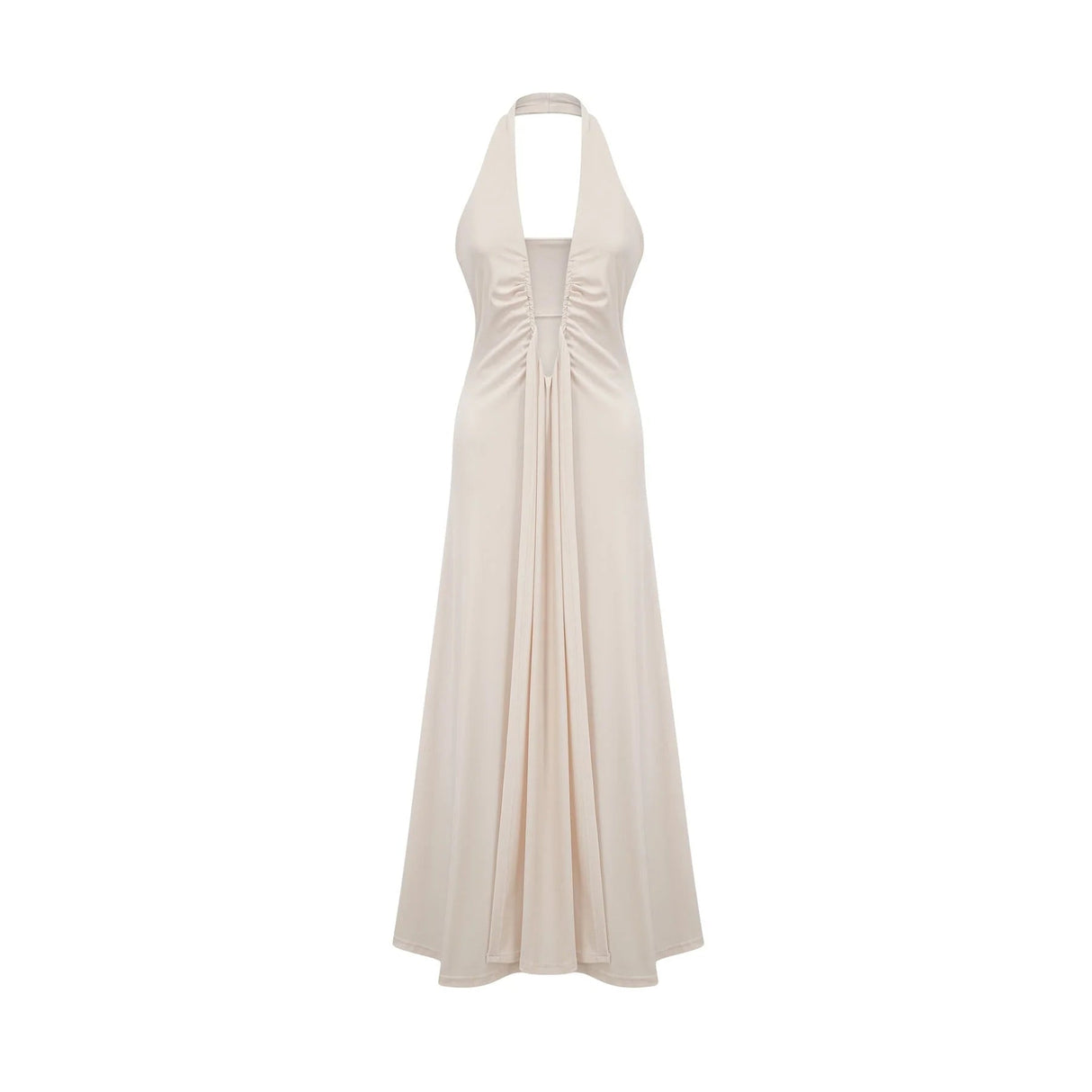 Emilia Maxi Dress White Deep - V Draped Ribbon Ruched Ankle - Length