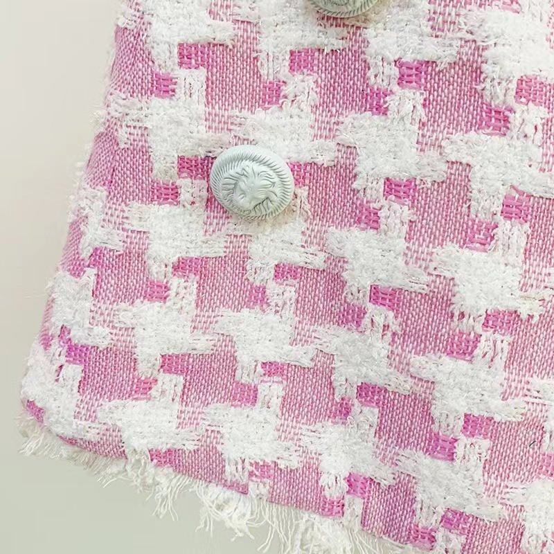 Emily Blazer & Shorts Set - Timeless Houndstooth Design - Tailored Fit - Chic Buttons - Premium Cotton - Spandex Blend