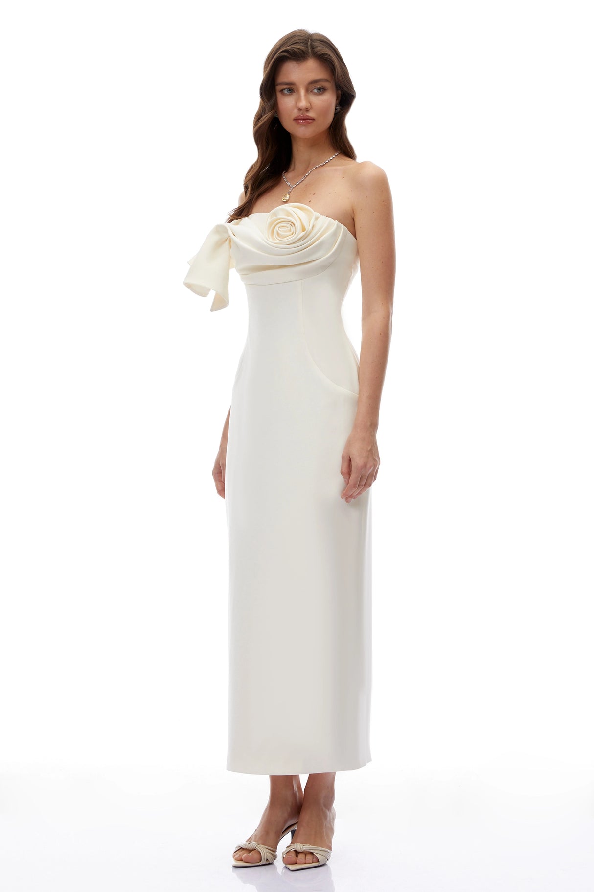 Emily Cream Off Shoulder Maxi Dress with 3D Florals