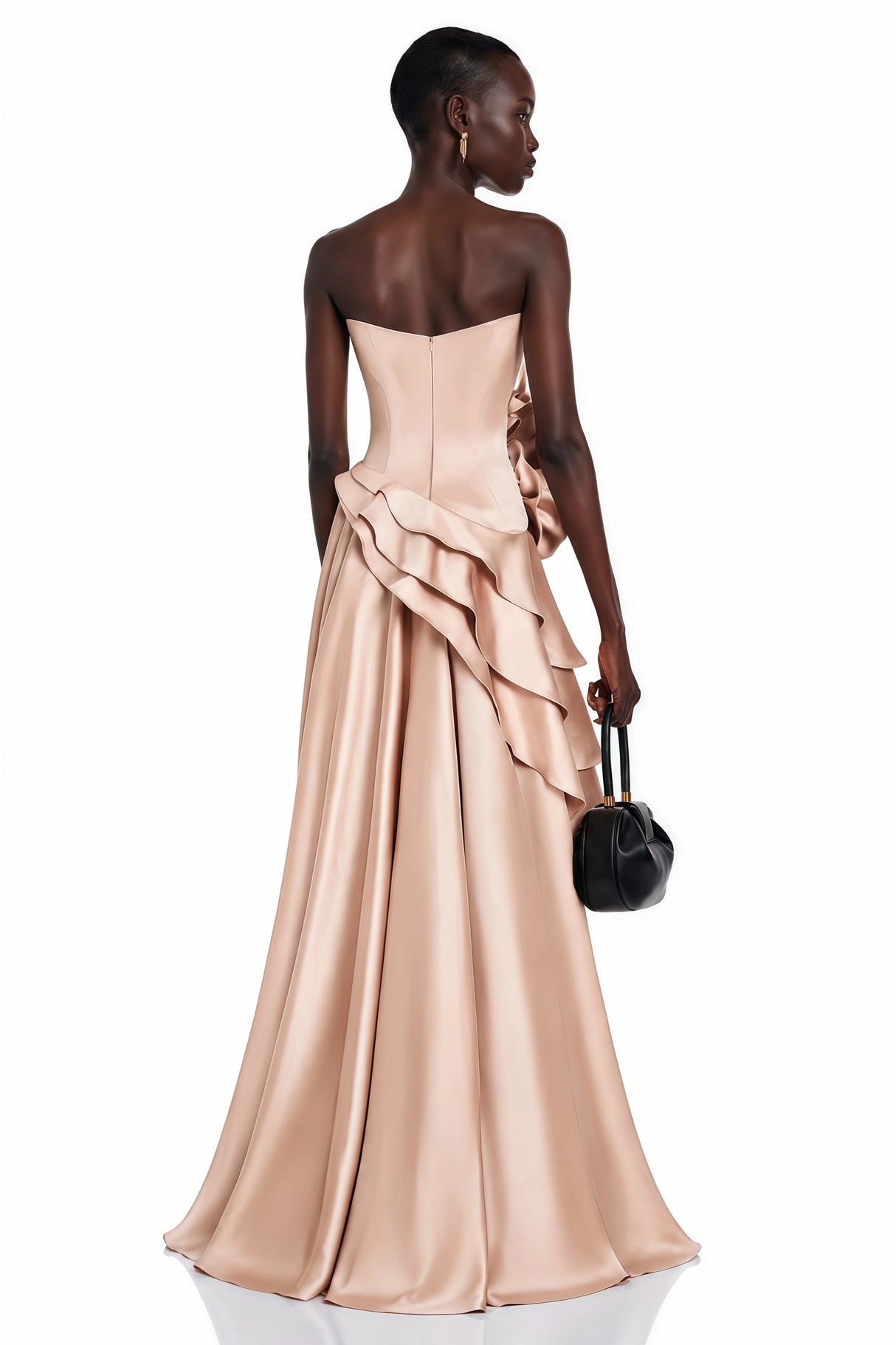 Emine Pink Asymmetrical Tiered Maxi Dress with 3D Florals