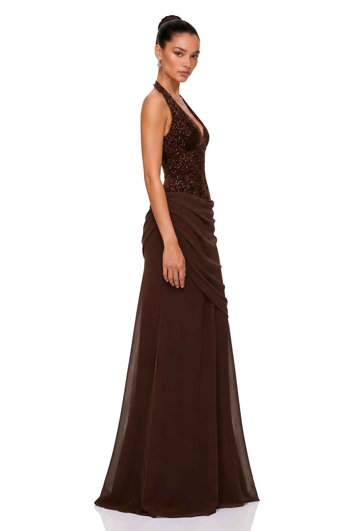 Emma Brown Halterneck Sequin Panel Maxi Gown